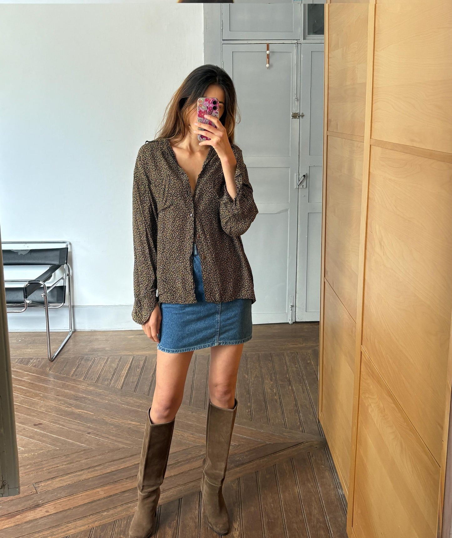 Vintage Floral Button-Up Blouse – 90s Cottagecore, Parisian Chic, Oversized Fit, Size L-XL