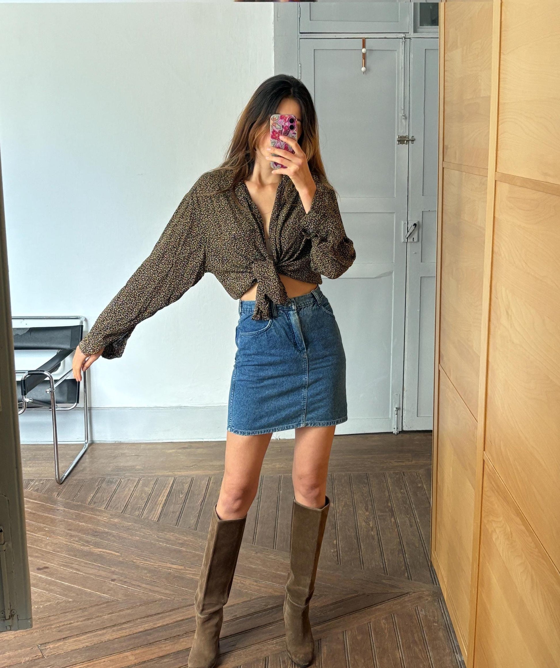 Vintage Floral Button-Up Blouse – 90s Cottagecore, Parisian Chic, Oversized Fit, Size L-XL