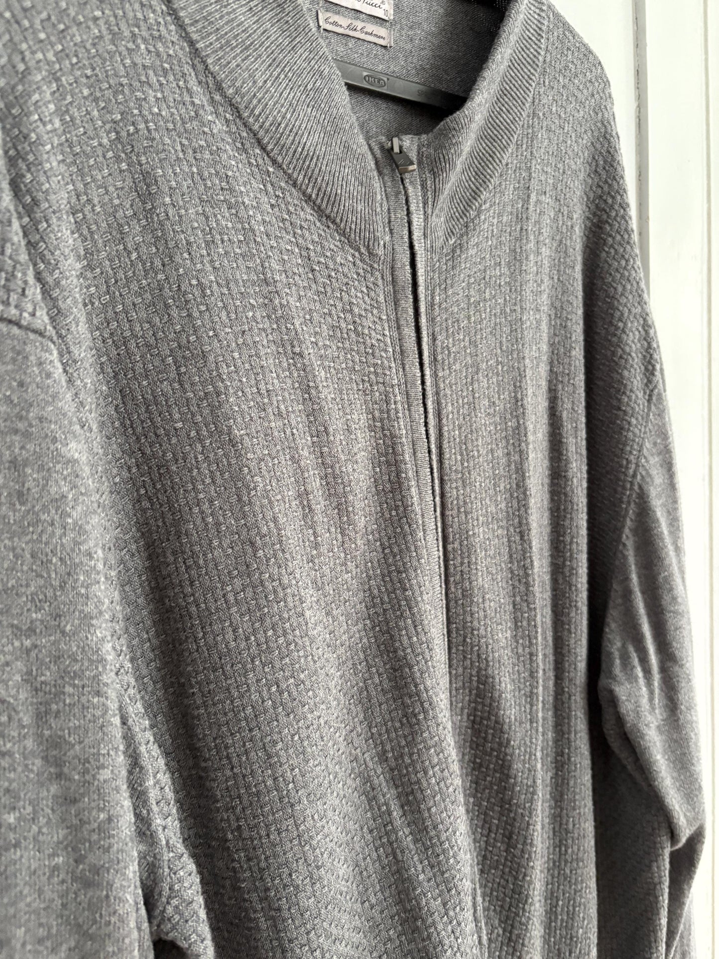 Vintage Emidio Tucci Zip-Up Knit Vest , Luxury cotton silk cashmere vest, Oversized Fit Jumper, S