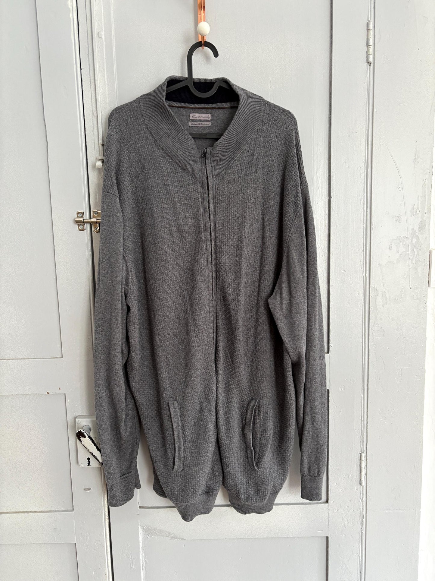 Vintage Emidio Tucci Zip-Up Knit Vest , Luxury cotton silk cashmere vest, Oversized Fit Jumper, S