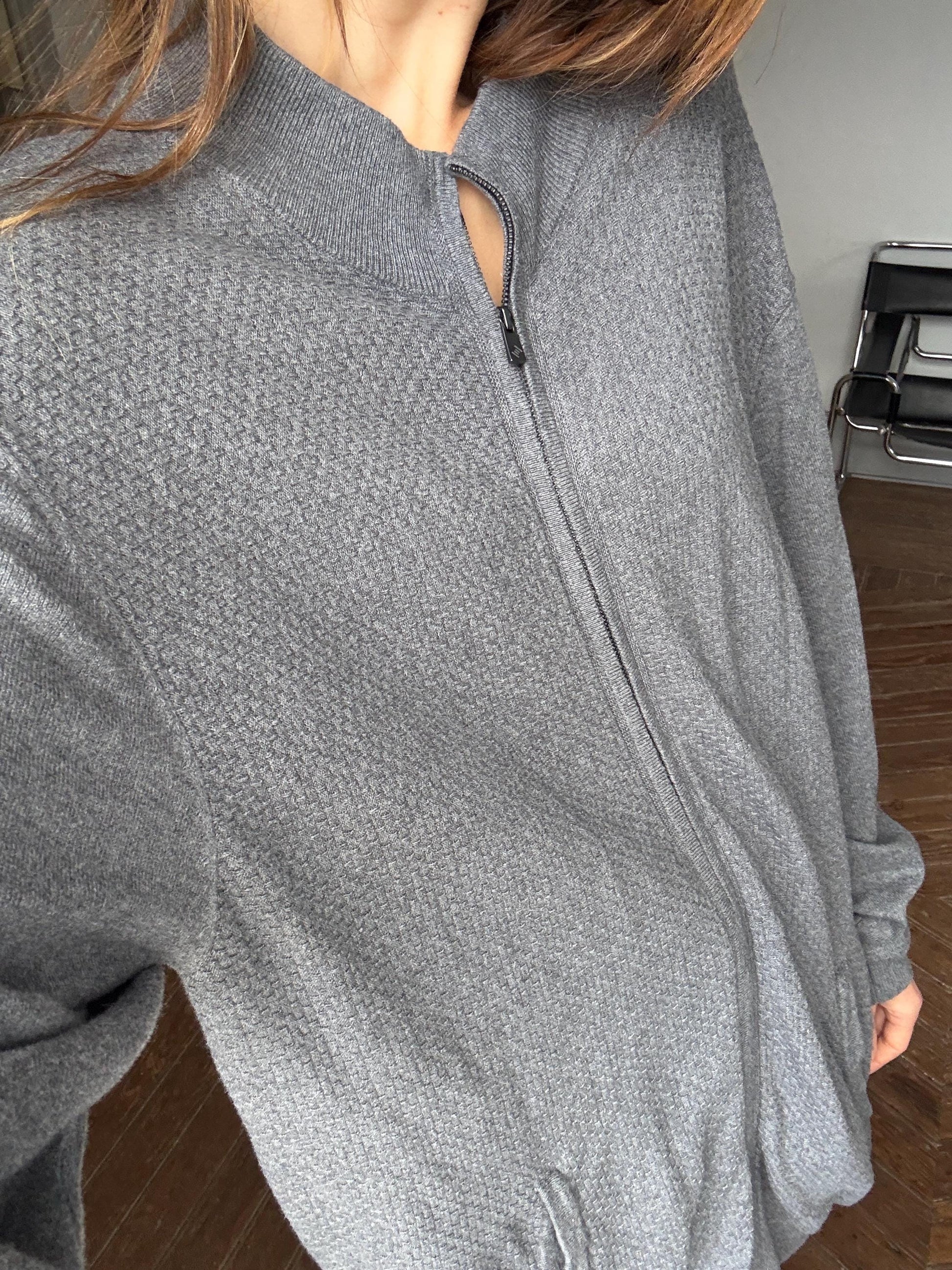 Vintage Emidio Tucci Zip-Up Knit Vest , Luxury cotton silk cashmere vest, Oversized Fit Jumper, S