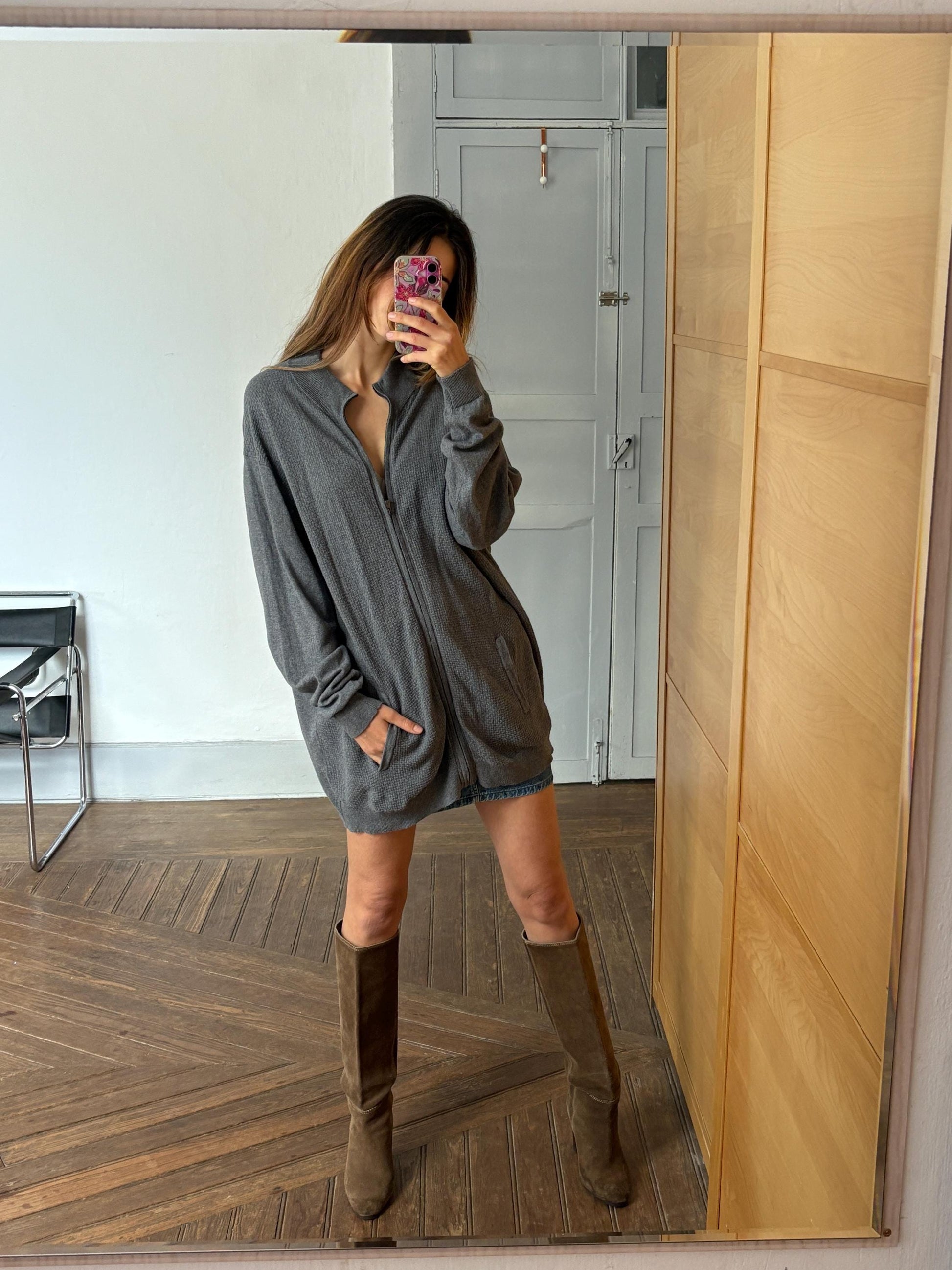Vintage Emidio Tucci Zip-Up Knit Vest , Luxury cotton silk cashmere vest, Oversized Fit Jumper, S