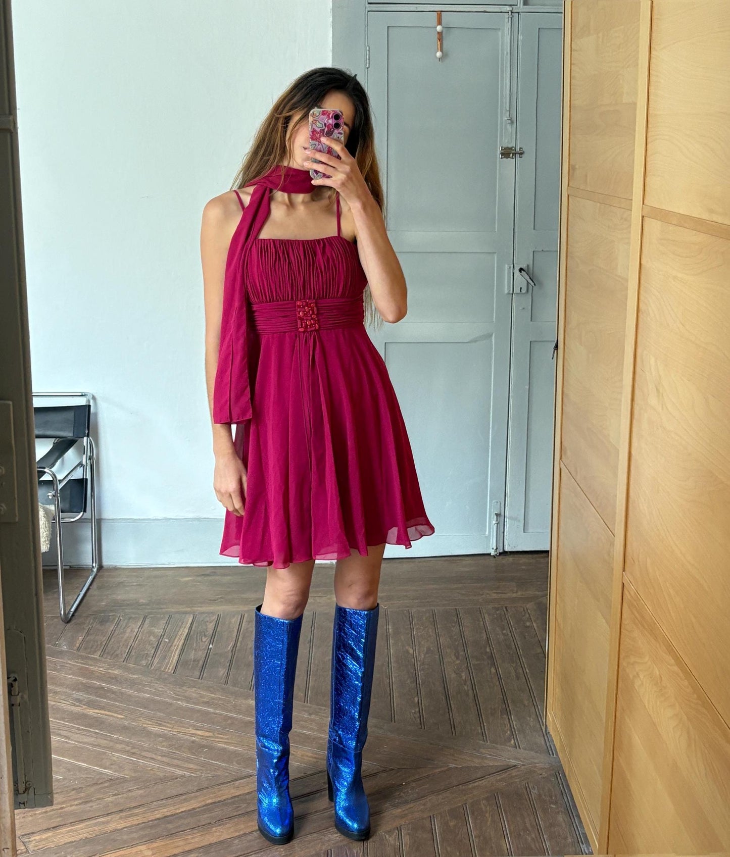 Magenta pink formal mini dress, Vibrant pink wedding guest dress, Simple short prom dress, Cute Babydoll Cocktail dress