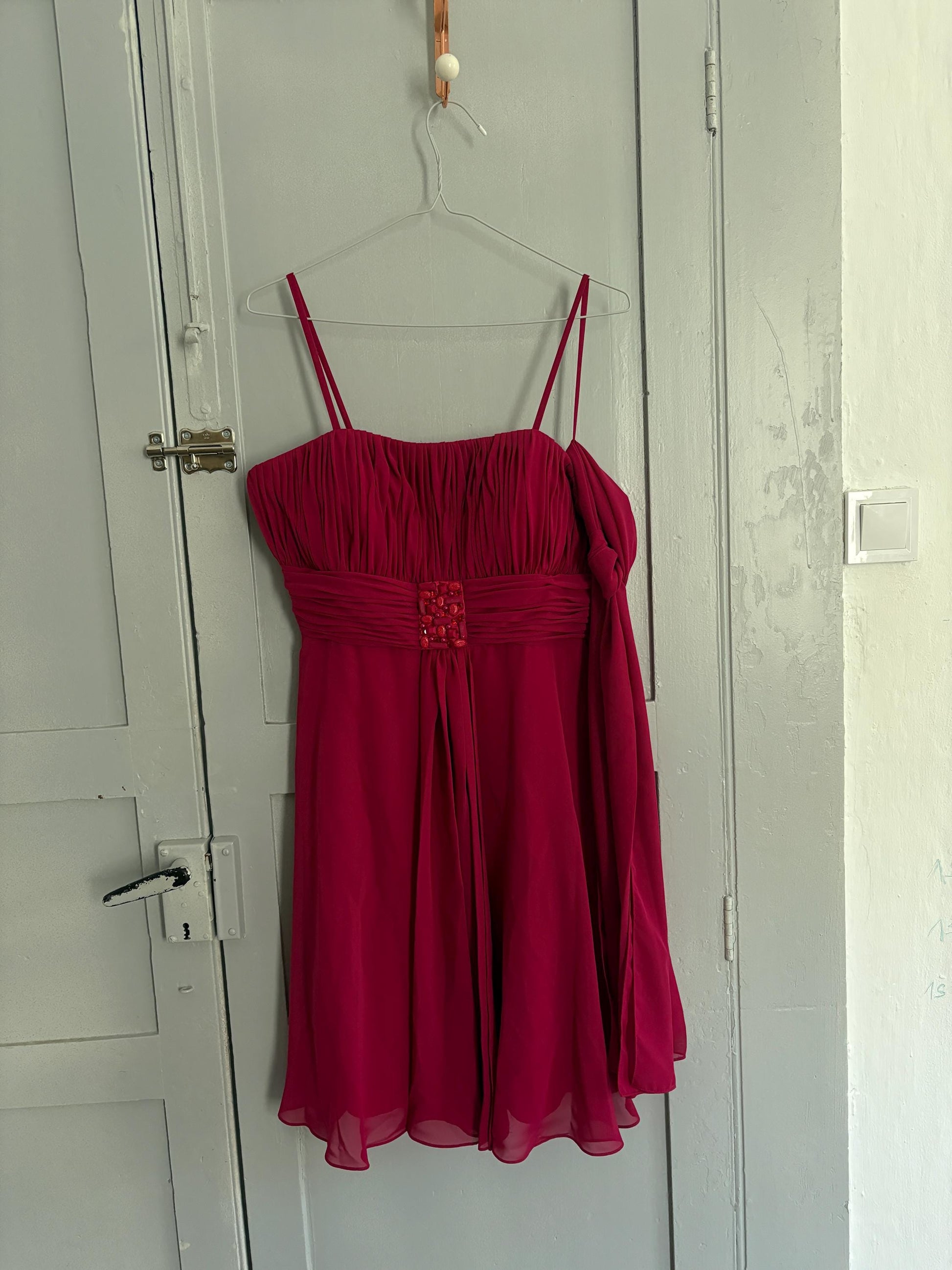 Magenta pink formal mini dress, Vibrant pink wedding guest dress, Simple short prom dress, Cute Babydoll Cocktail dress