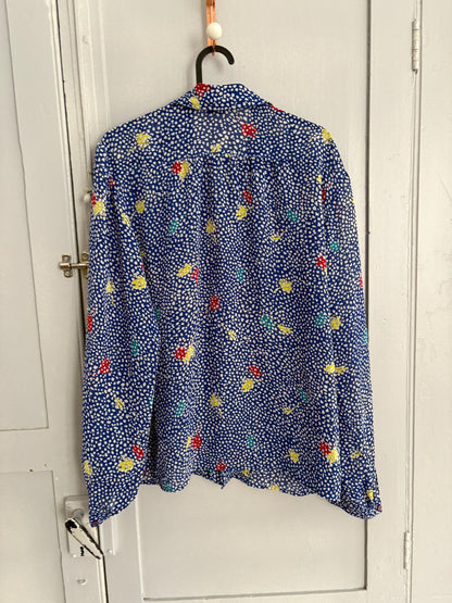 Blue Floral Sheer Blouse Vintage Serge Nancel Paris