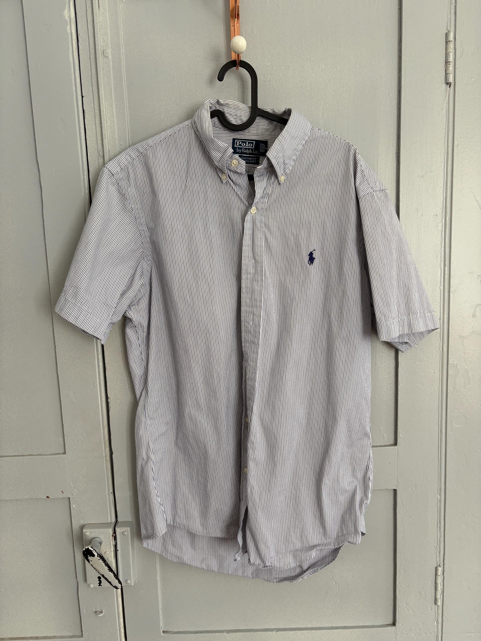 Vintage Polo Ralph Lauren Short-Sleeve Striped Button-Up – Preppy, 90s Oversized Fit