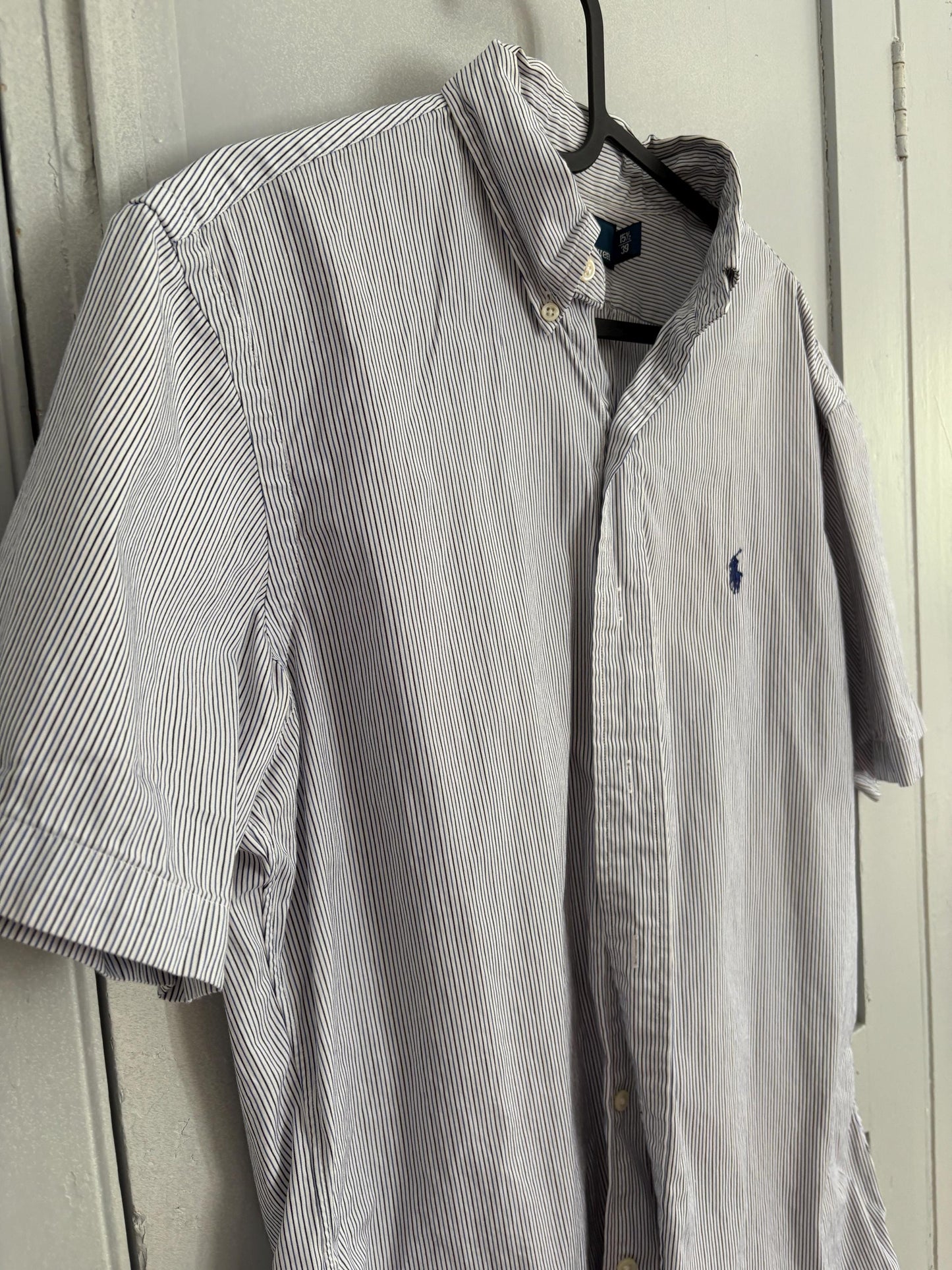 Vintage Polo Ralph Lauren Short-Sleeve Striped Button-Up – Preppy, 90s Oversized Fit