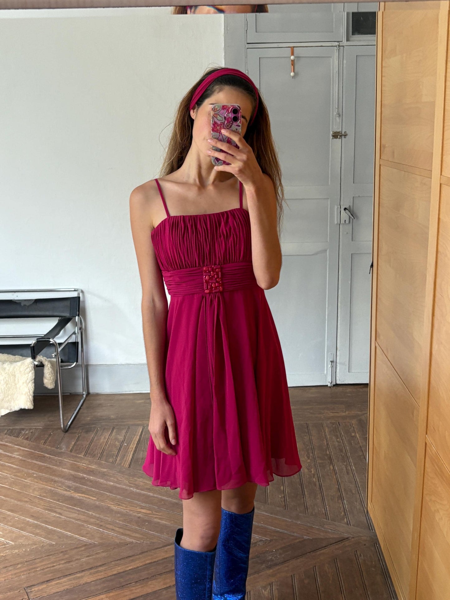 Magenta pink formal mini dress, Vibrant pink wedding guest dress, Simple short prom dress, Cute Babydoll Cocktail dress