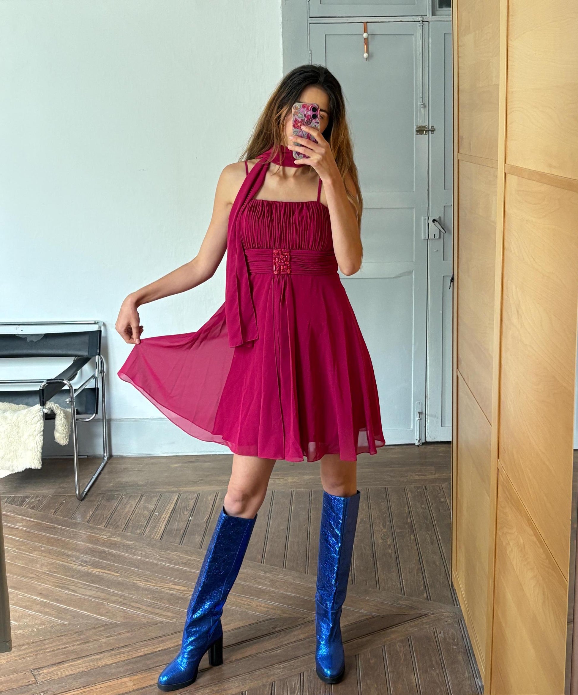 Magenta pink formal mini dress, Vibrant pink wedding guest dress, Simple short prom dress, Cute Babydoll Cocktail dress