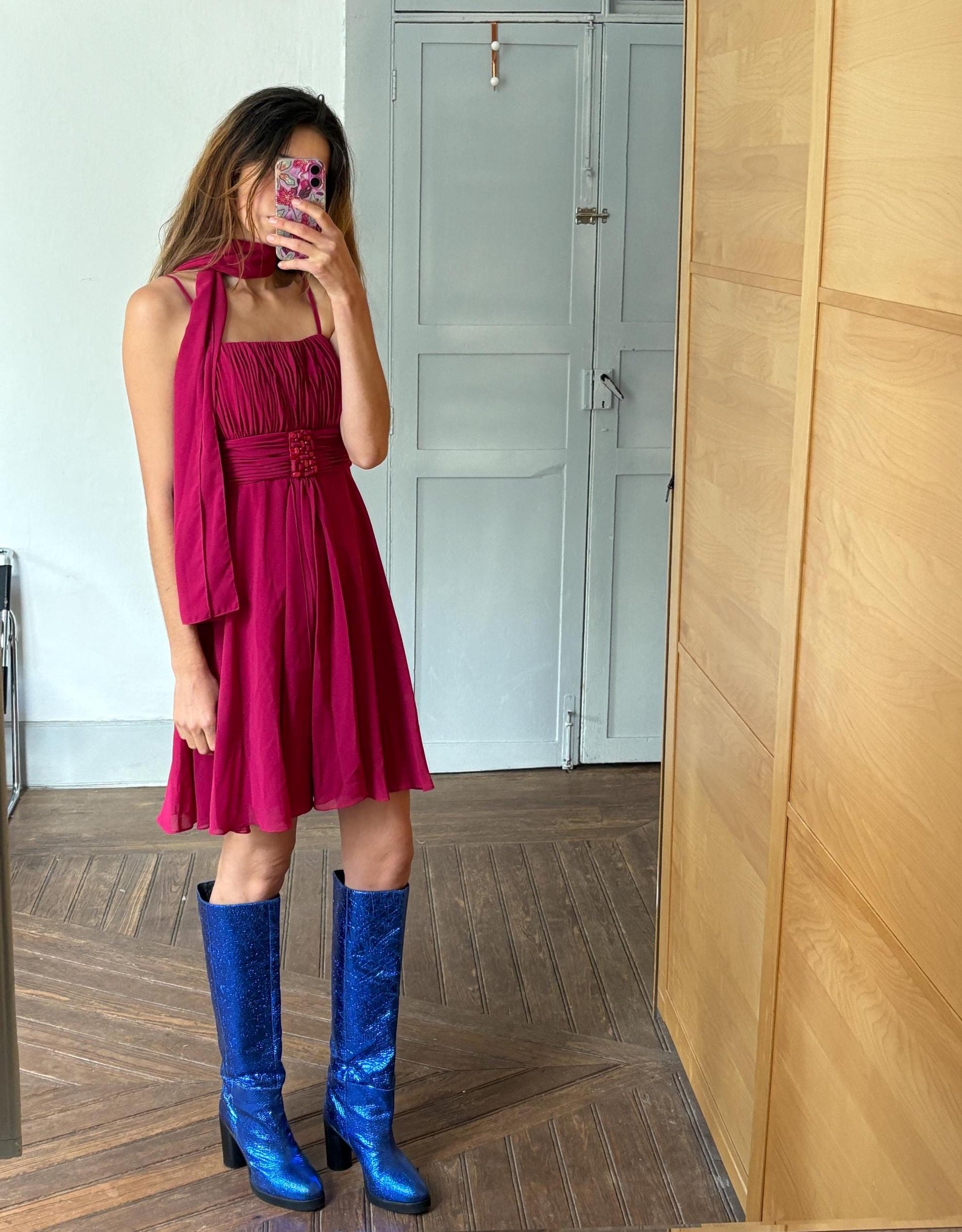 Magenta pink formal mini dress, Vibrant pink wedding guest dress, Simple short prom dress, Cute Babydoll Cocktail dress