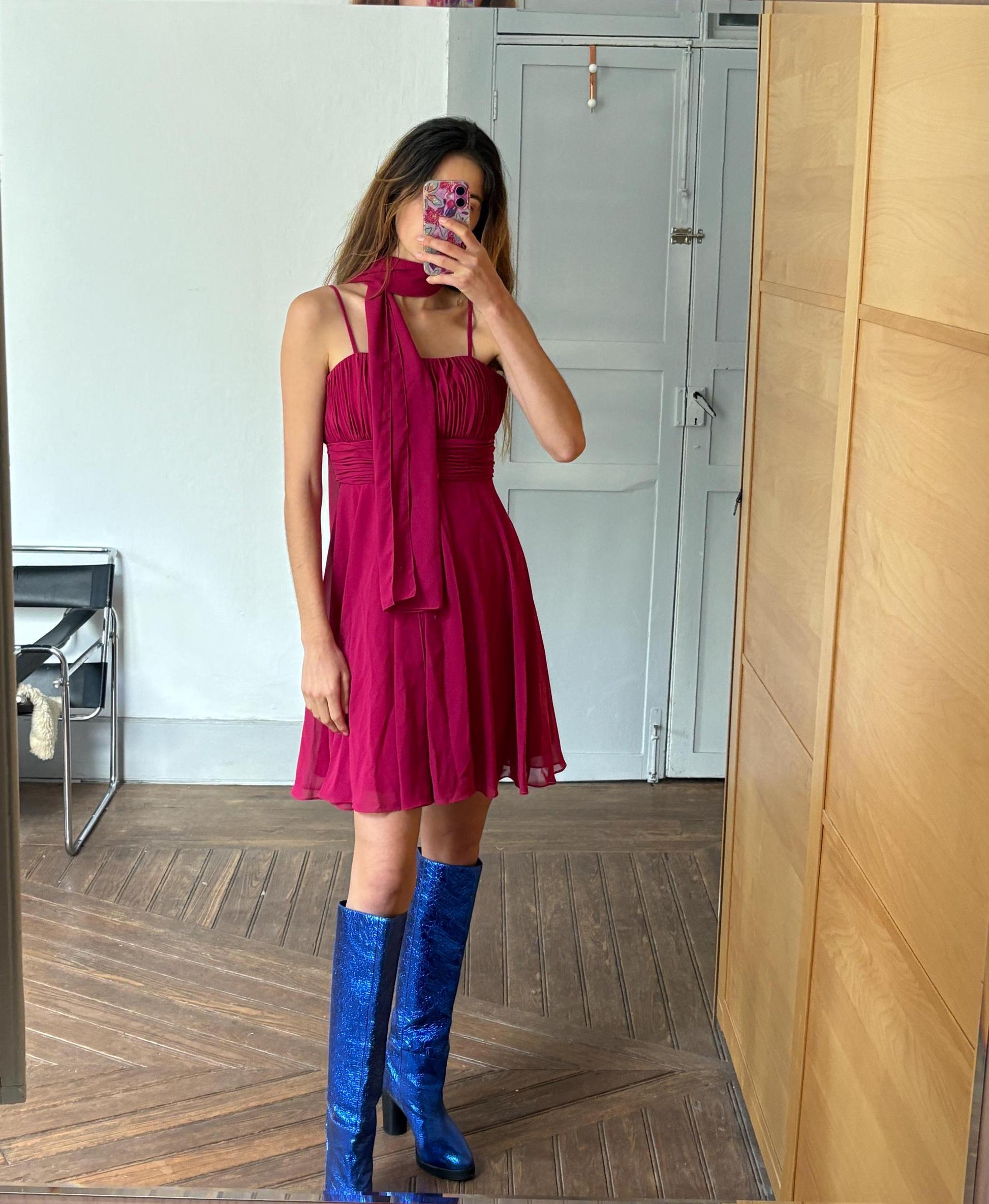 Magenta pink formal mini dress, Vibrant pink wedding guest dress, Simple short prom dress, Cute Babydoll Cocktail dress