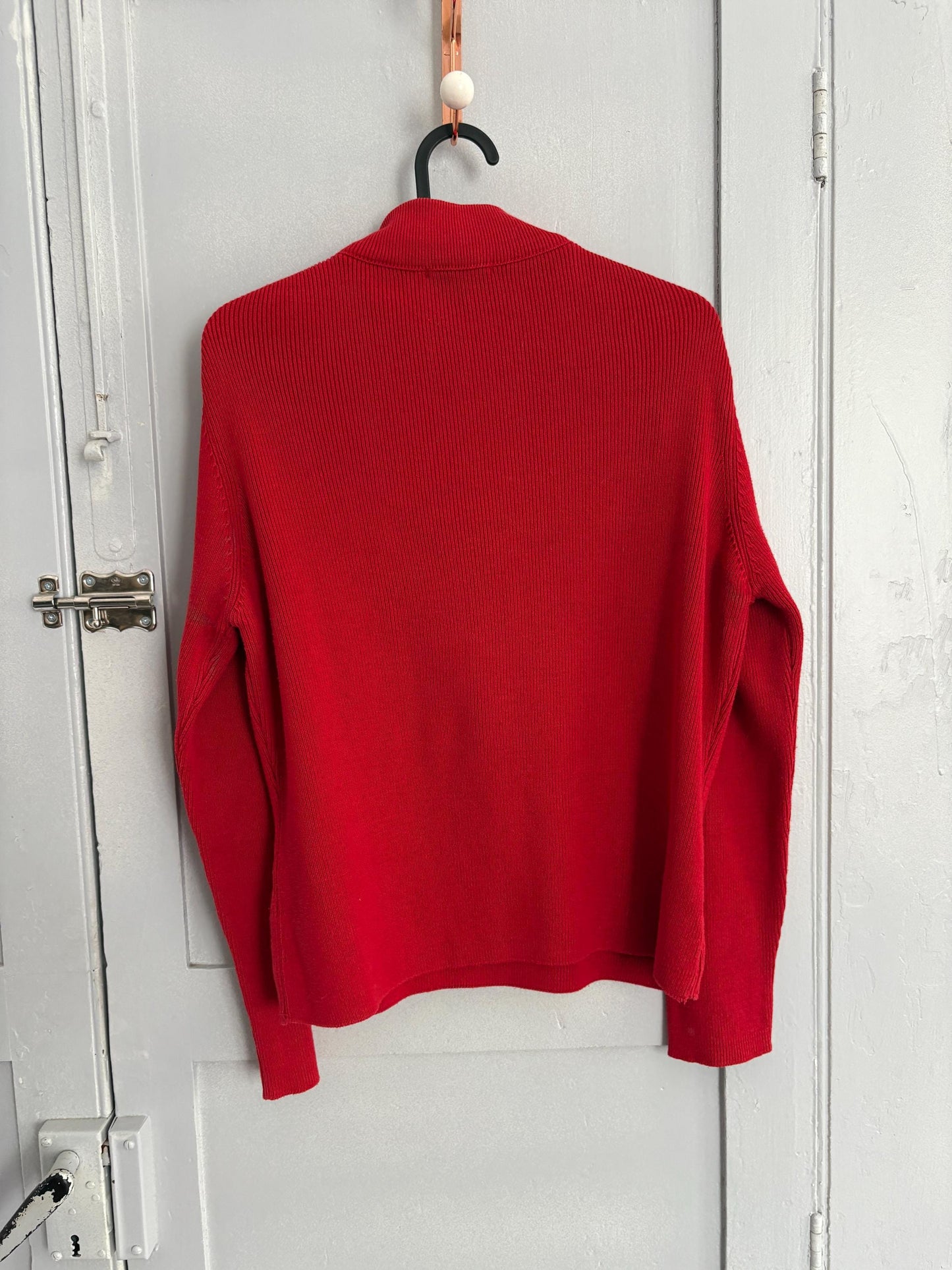 Vintage Bright red jumper by Cote Nord, Vibrant Maritime pullover, Long sleeve turtle neck shirt, Cotton cardigan, Size S