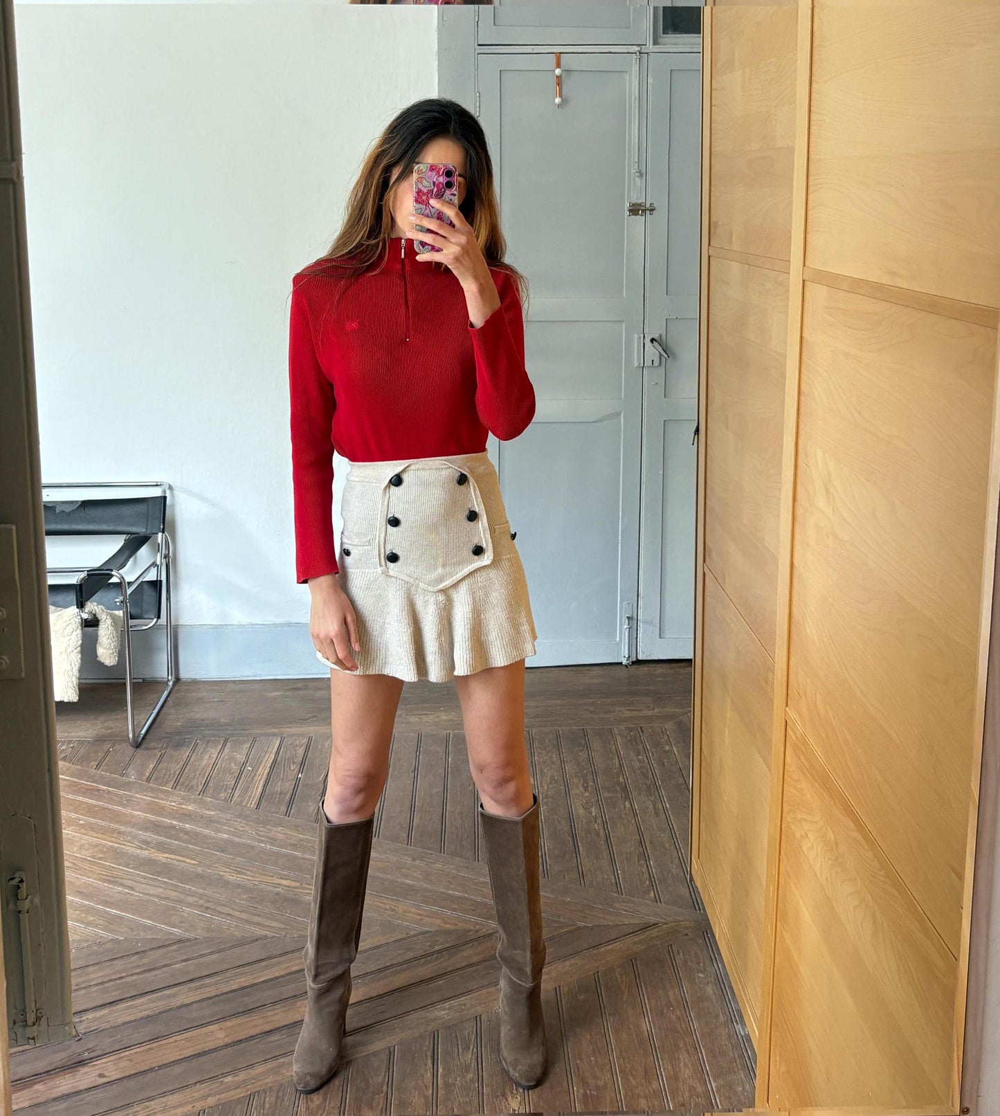 Vintage Bright red jumper by Cote Nord, Vibrant Maritime pullover, Long sleeve turtle neck shirt, Cotton cardigan, Size S