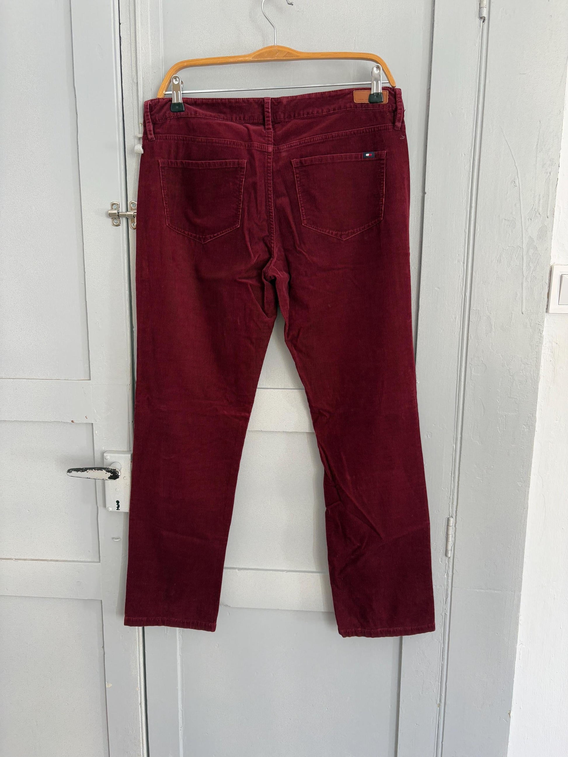 Vintage red Corduroy Tommy Hilfiger low waist pants, Cotton elegant formal trousers, Size 10