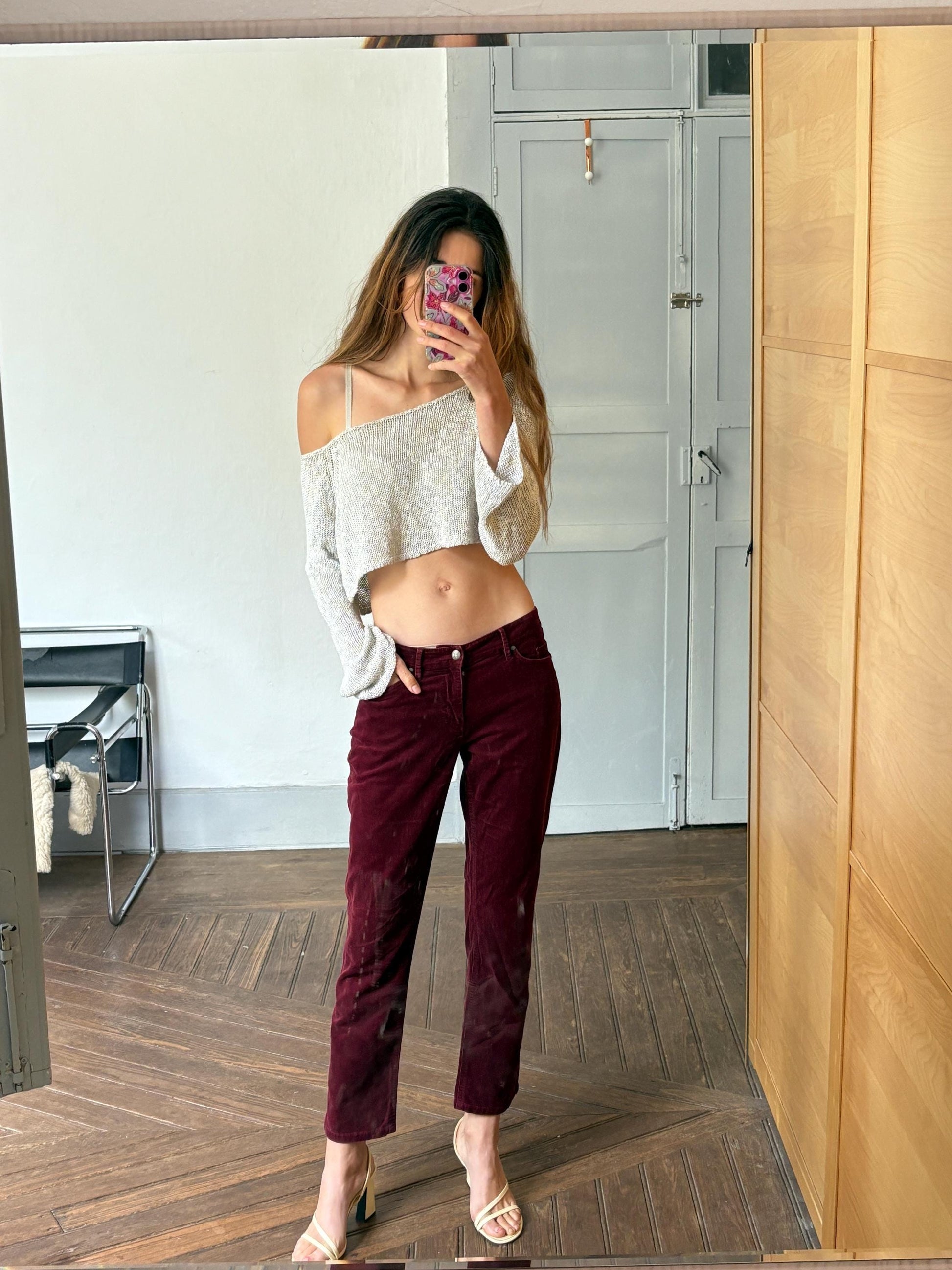 Vintage red Corduroy Tommy Hilfiger low waist pants, Cotton elegant formal trousers, Size 10