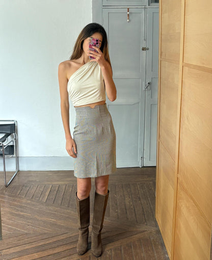 High-Waist Houndstooth Pencil Skirt