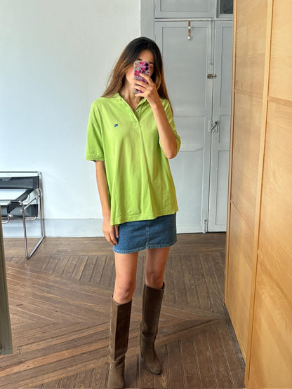 Vintage Burberrys Bright Green Polo Shirt — fabric close-up