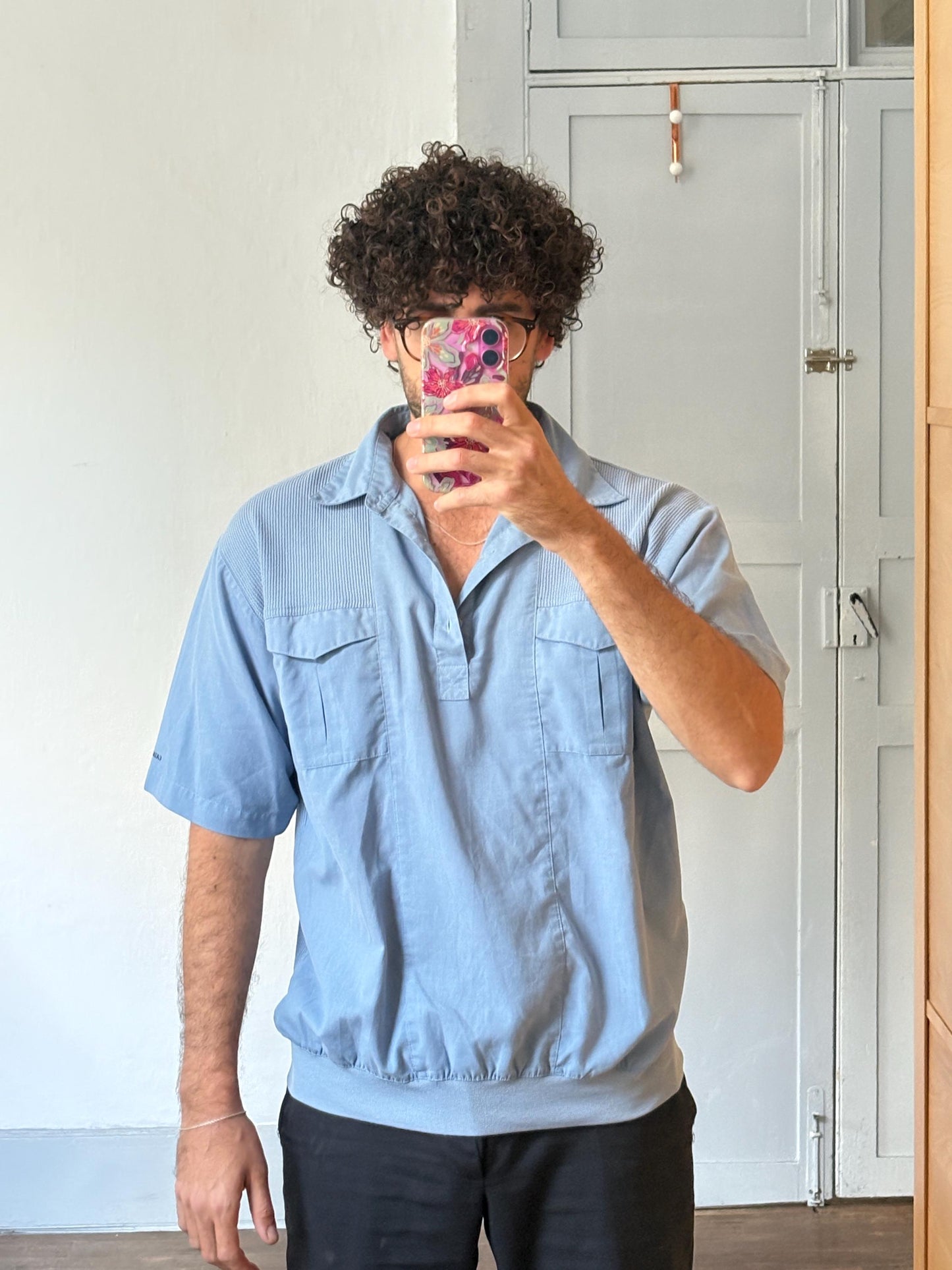 Vintage Catamaran light blue button down, Summer short sleeve shirt, Men's Polo shirt, UNISEX boxy fit classic formal shirt