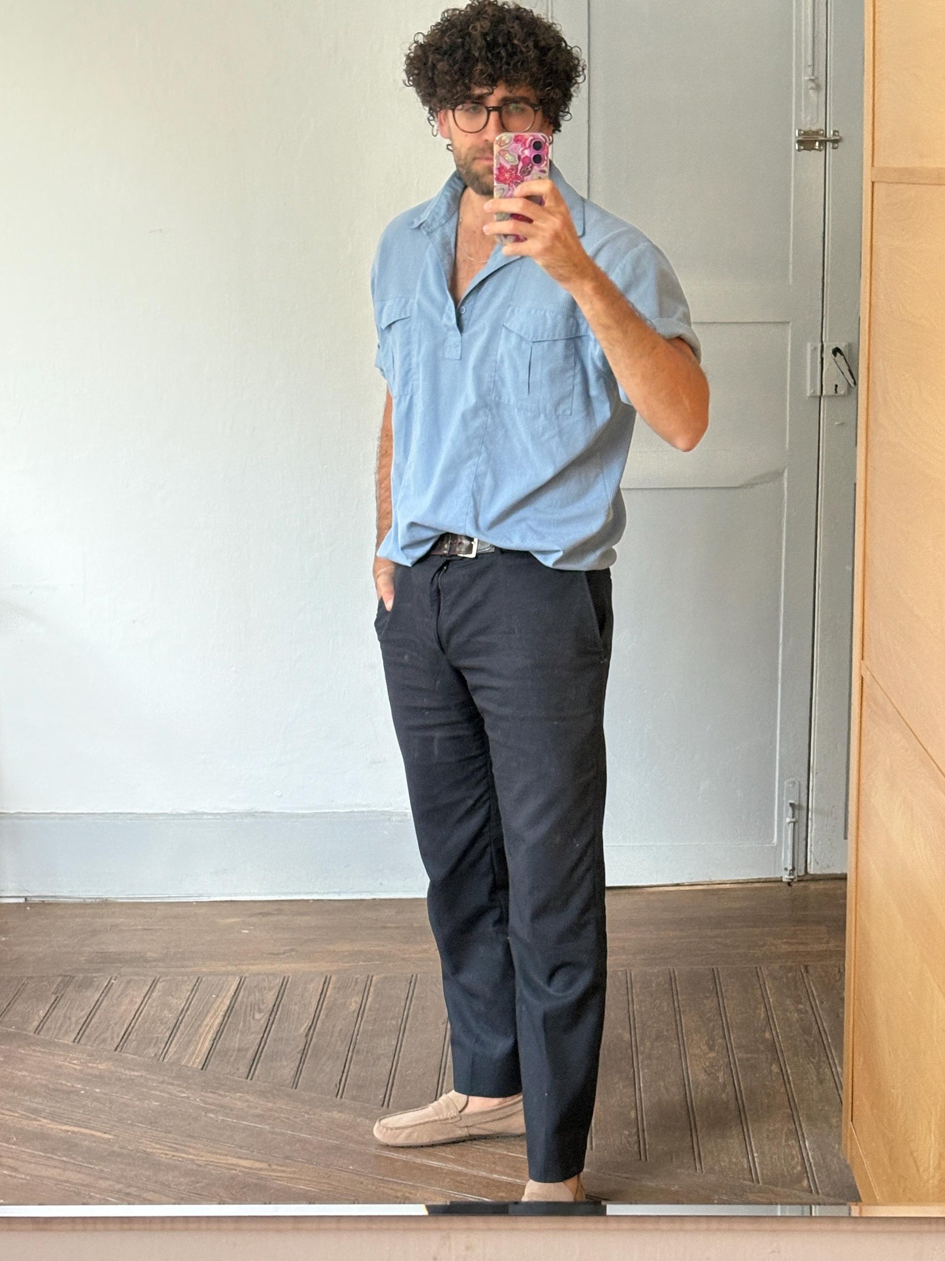 Vintage Catamaran light blue button down, Summer short sleeve shirt, Men's Polo shirt, UNISEX boxy fit classic formal shirt