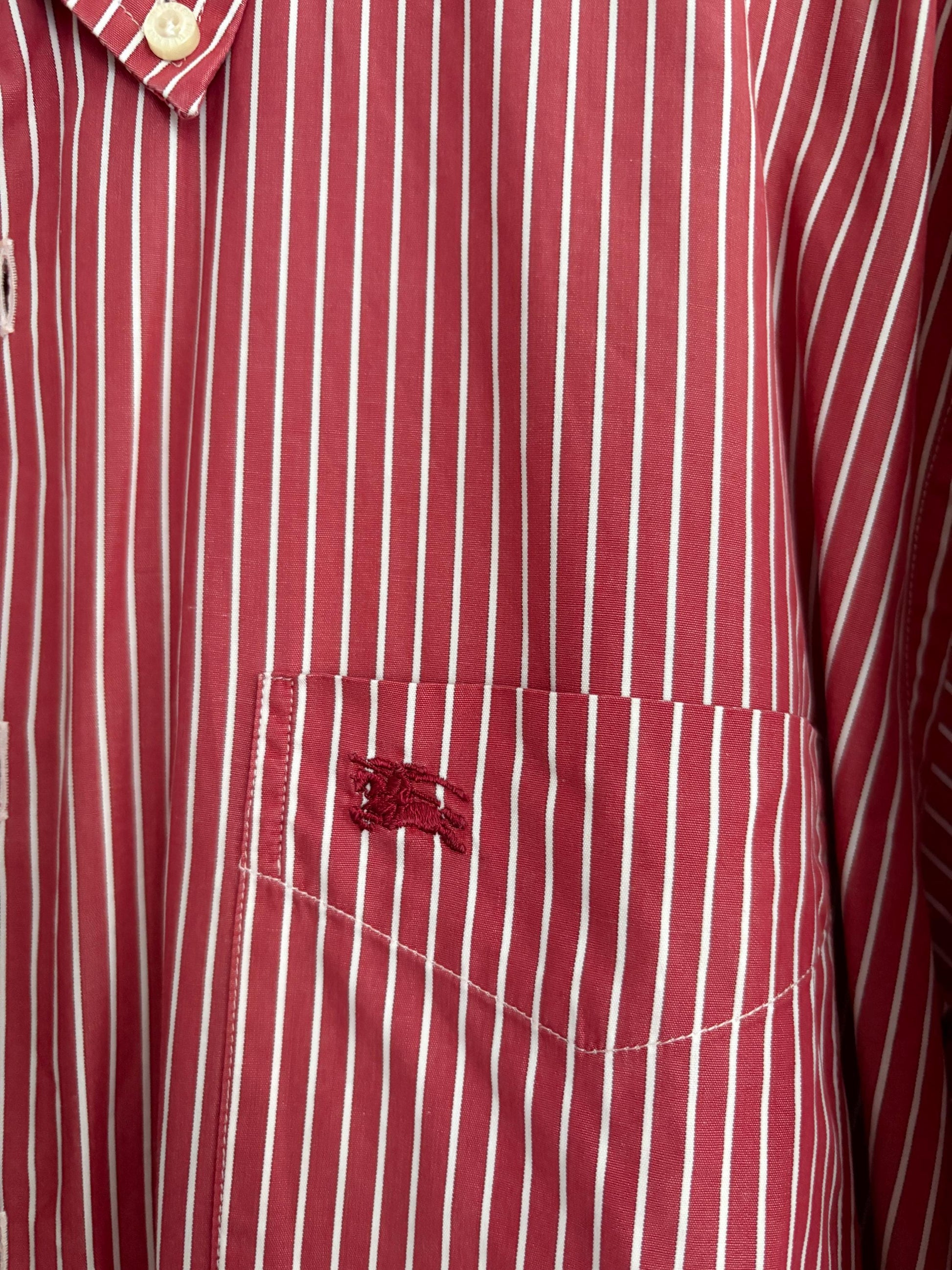 Vintage red and white striped Burberry London oxford shirt, Cotton crisp oversized button down shirt, Scandinavian style Summer Shirt, L