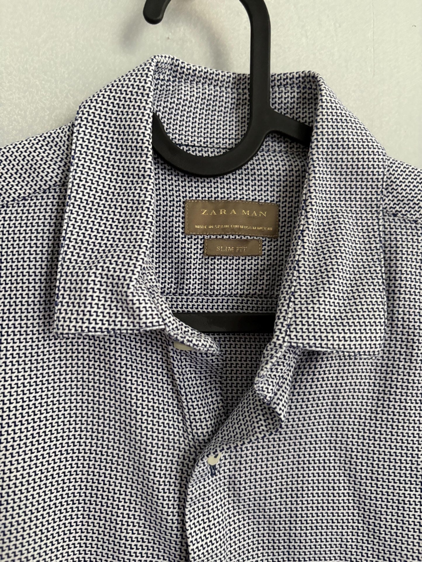 Vintage Zara Man slim fit oxford shirt, Cotton blue print crisp oversized button down shirt, Scandinavian style Summer Shirt, Size M