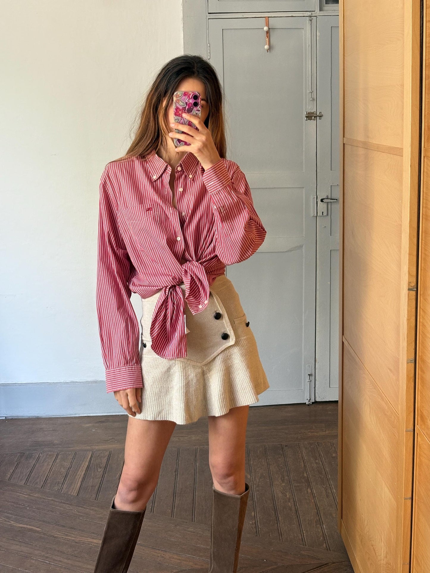 Vintage red and white striped Burberry London oxford shirt, Cotton crisp oversized button down shirt, Scandinavian style Summer Shirt, L