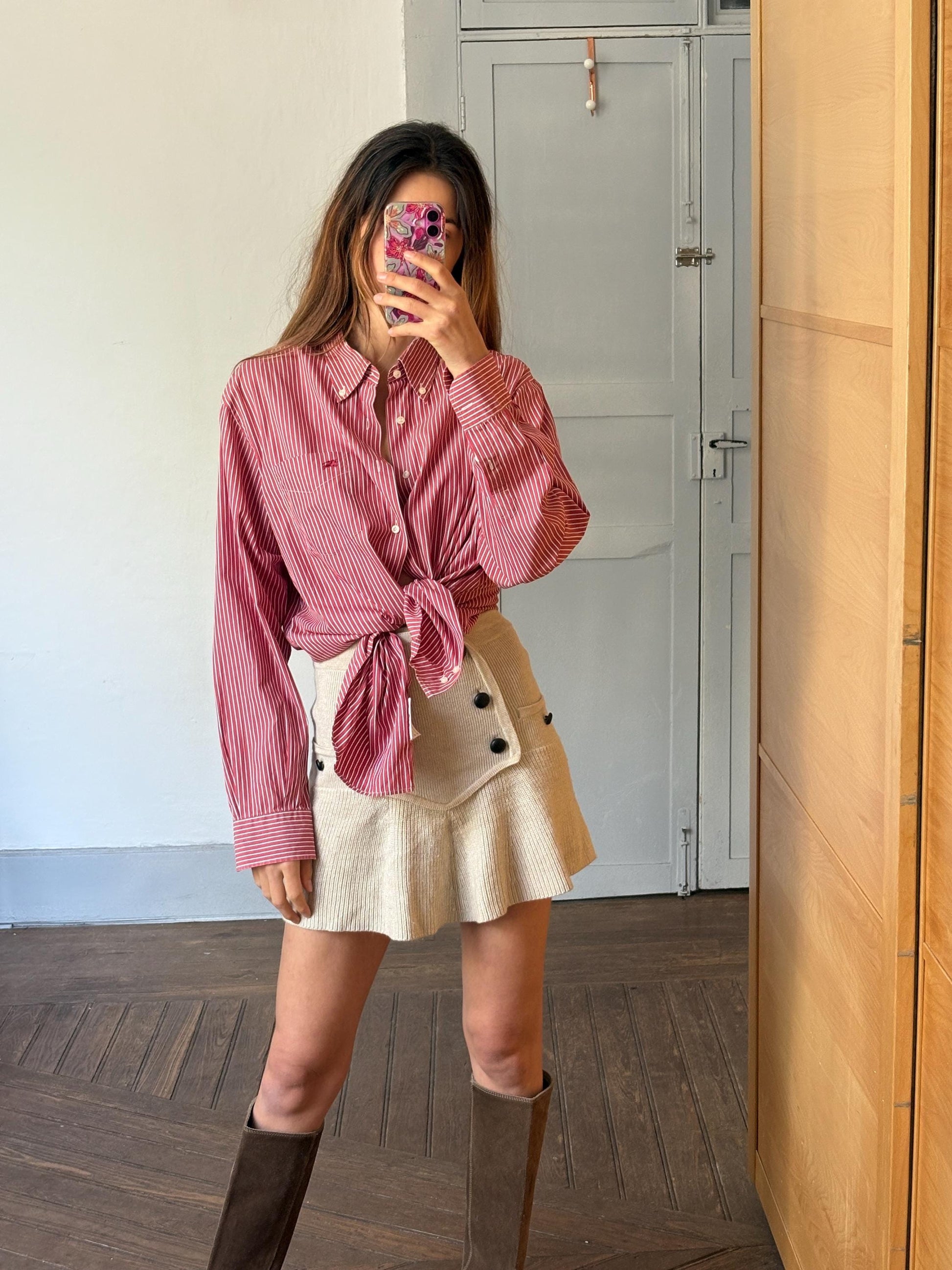 Vintage red and white striped Burberry London oxford shirt, Cotton crisp oversized button down shirt, Scandinavian style Summer Shirt, L