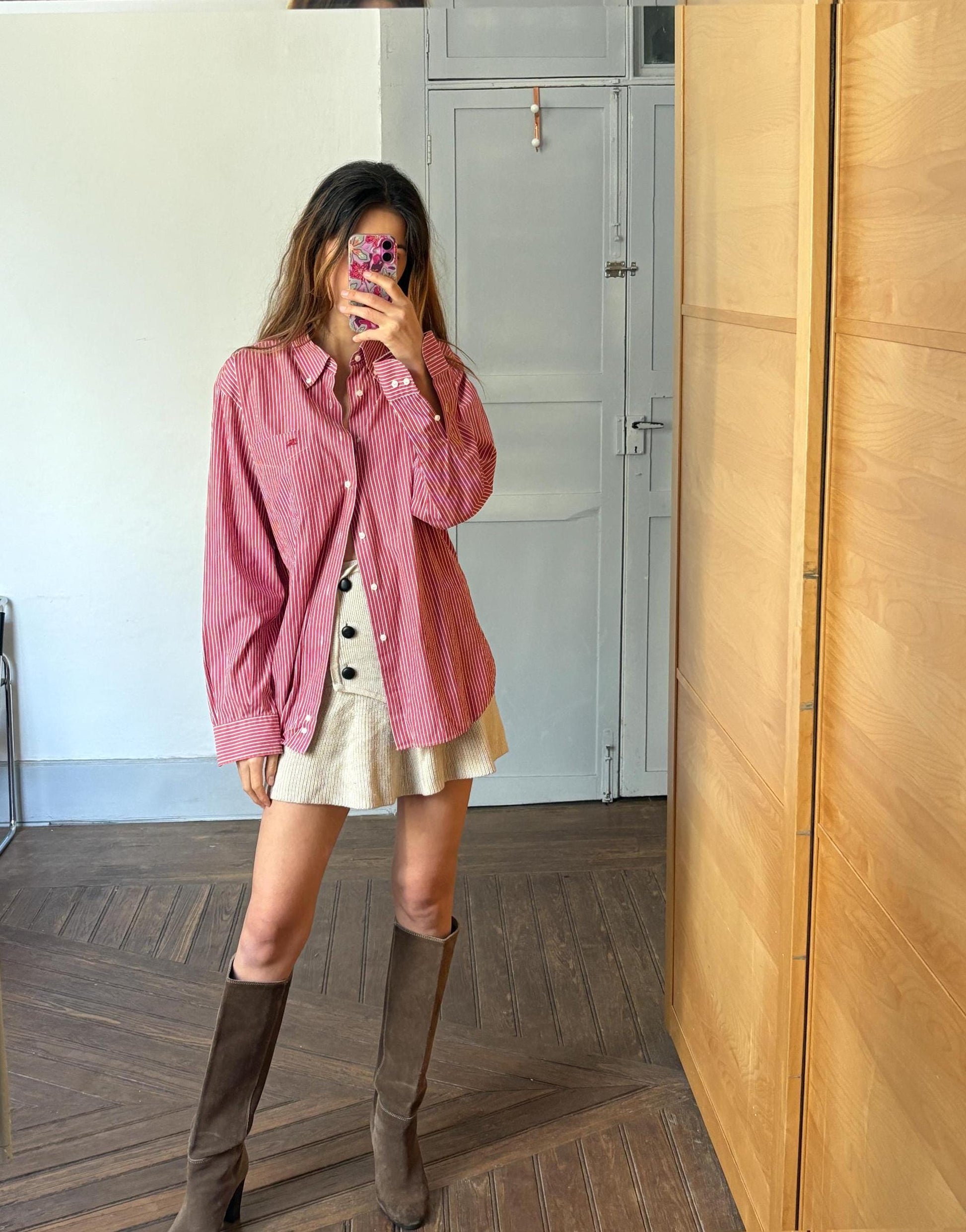 Vintage red and white striped Burberry London oxford shirt, Cotton crisp oversized button down shirt, Scandinavian style Summer Shirt, L