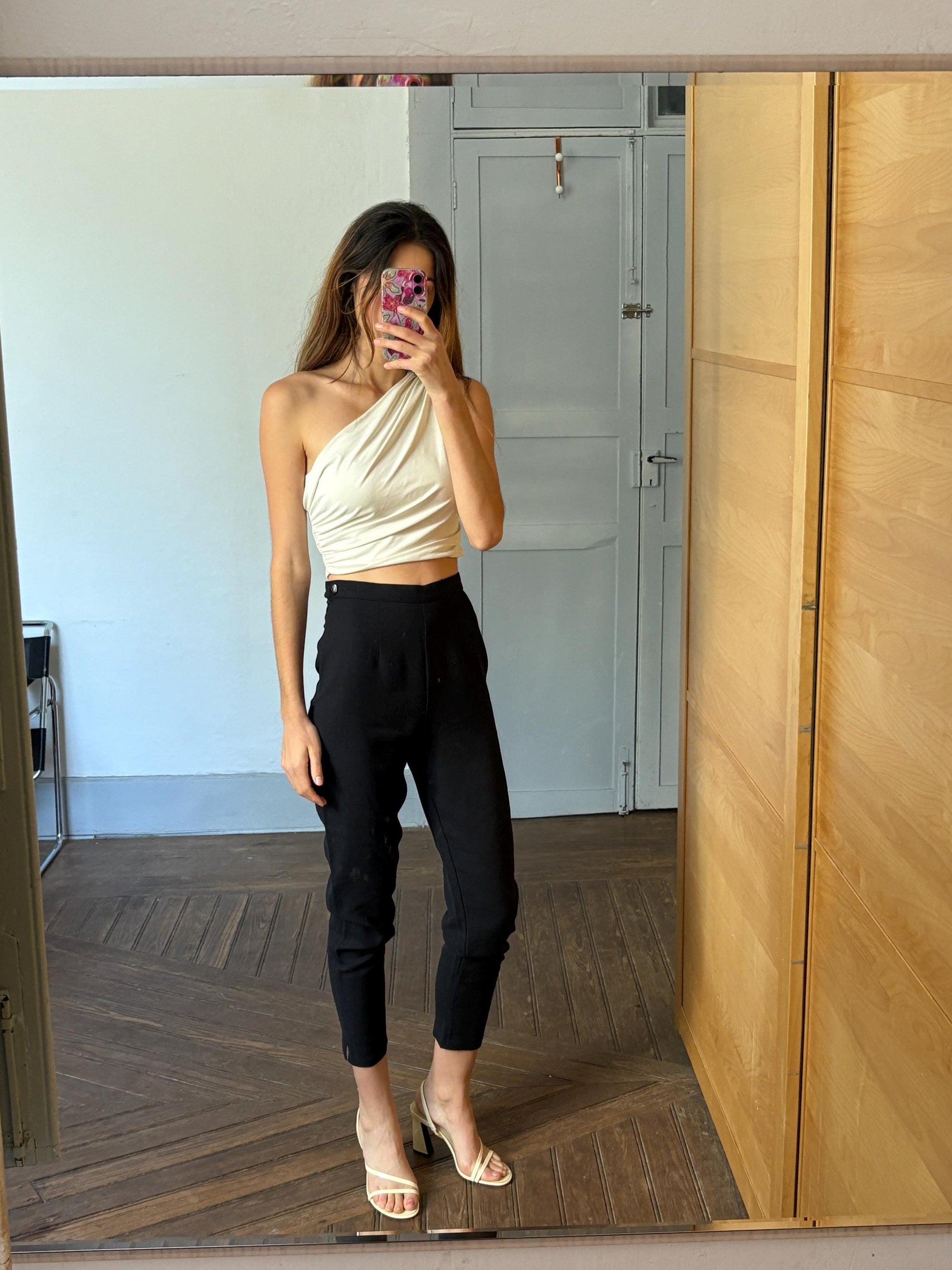 Vintage Italian Designer black dark academia trousers, Wool high waist Serena Gaison pants, Made in Italy, Luxury cropped pants