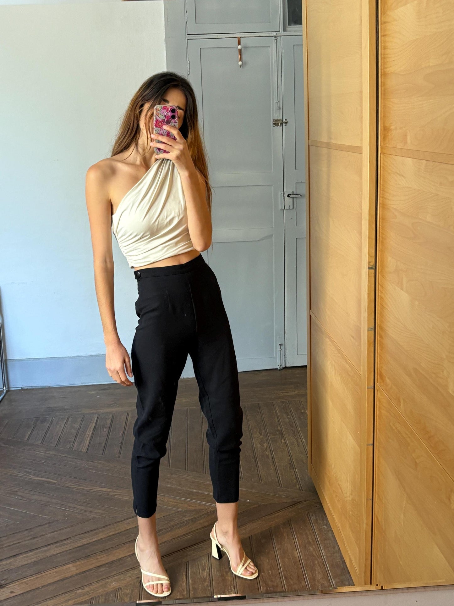 Vintage Italian Designer black dark academia trousers, Wool high waist Serena Gaison pants, Made in Italy, Luxury cropped pants