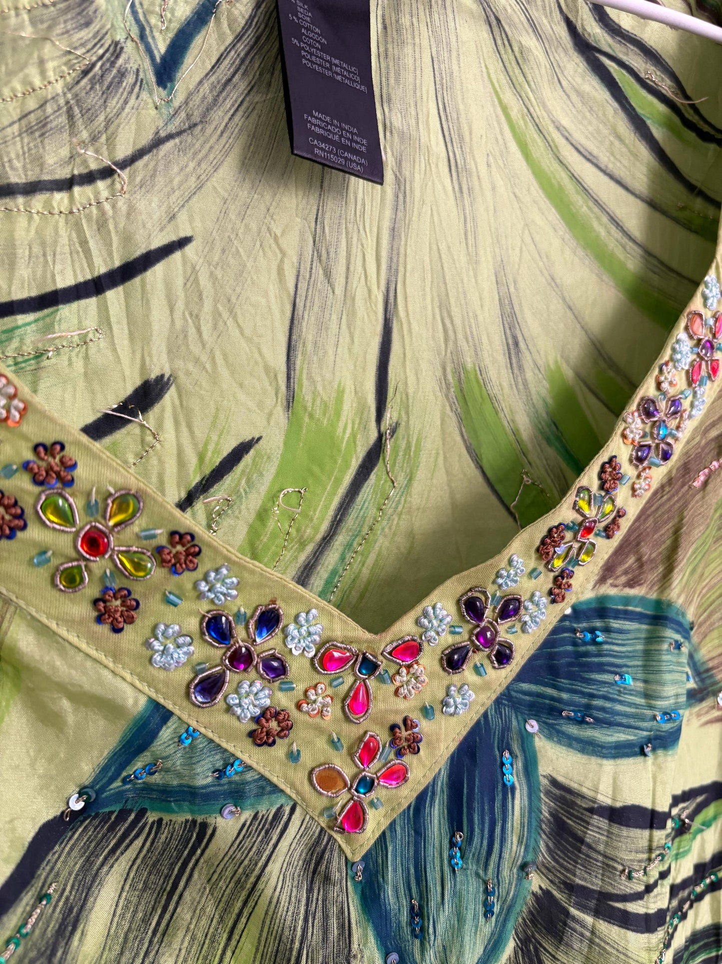 Vintage Luxury SILK Custo Barcelona beach Dress, Long sleeve vibrant green retro mini dress with gold thread and beaded embellishments