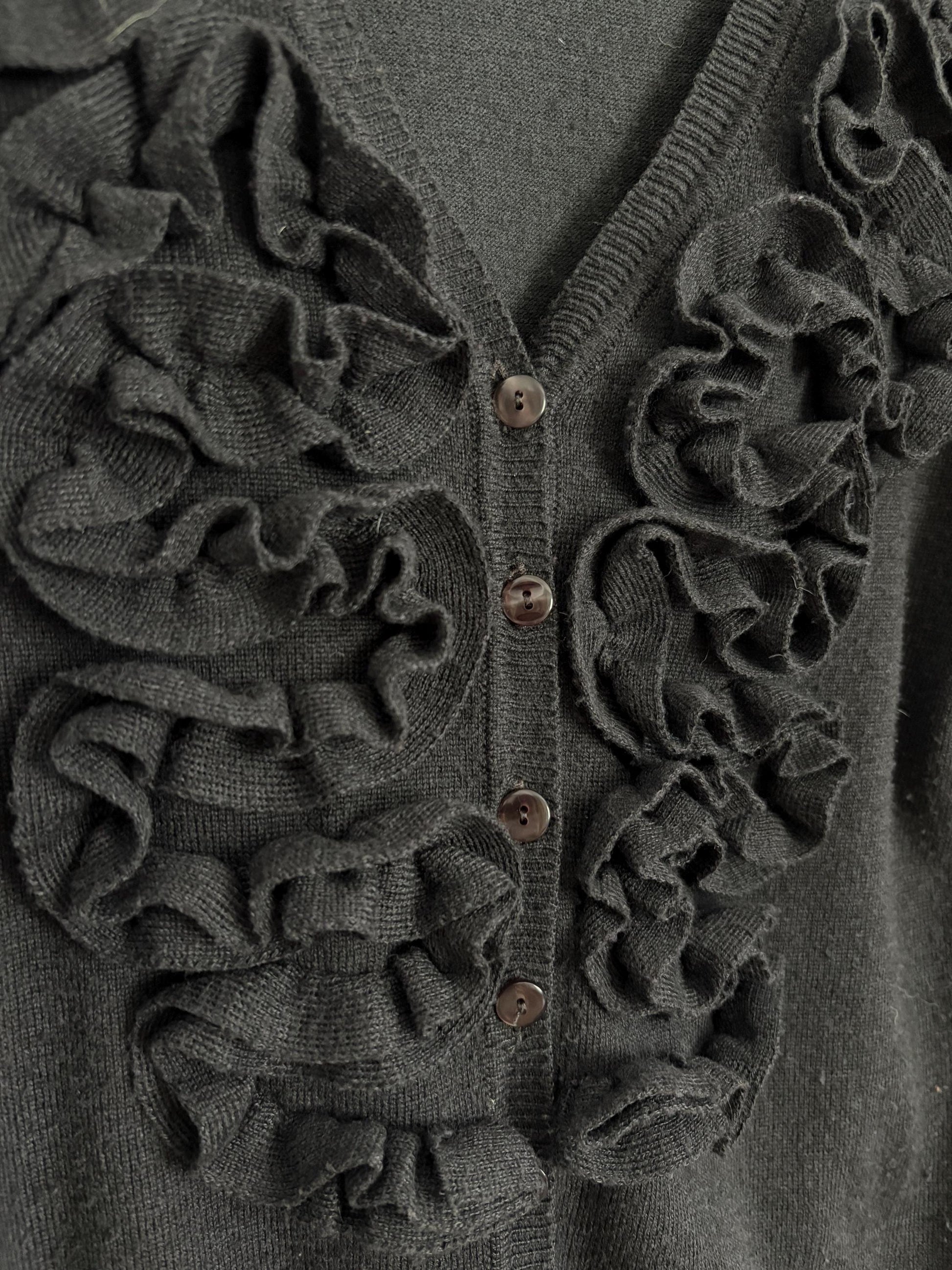 Merino wool cashmere cardigan with ruffle detail | Elegant vintage knit top | Size S | Soft warm luxury layering staple