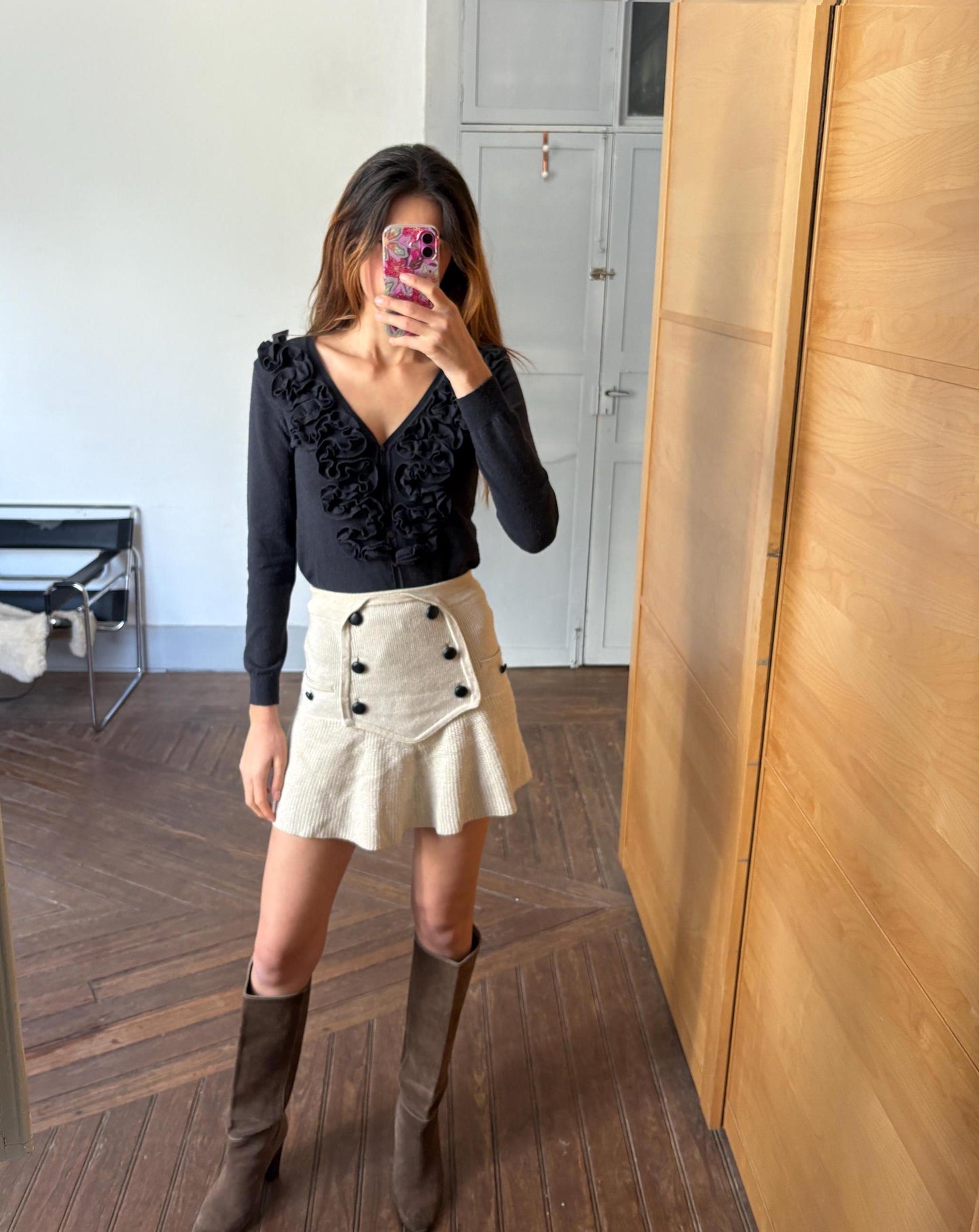 Merino wool cashmere cardigan with ruffle detail | Elegant vintage knit top | Size S | Soft warm luxury layering staple