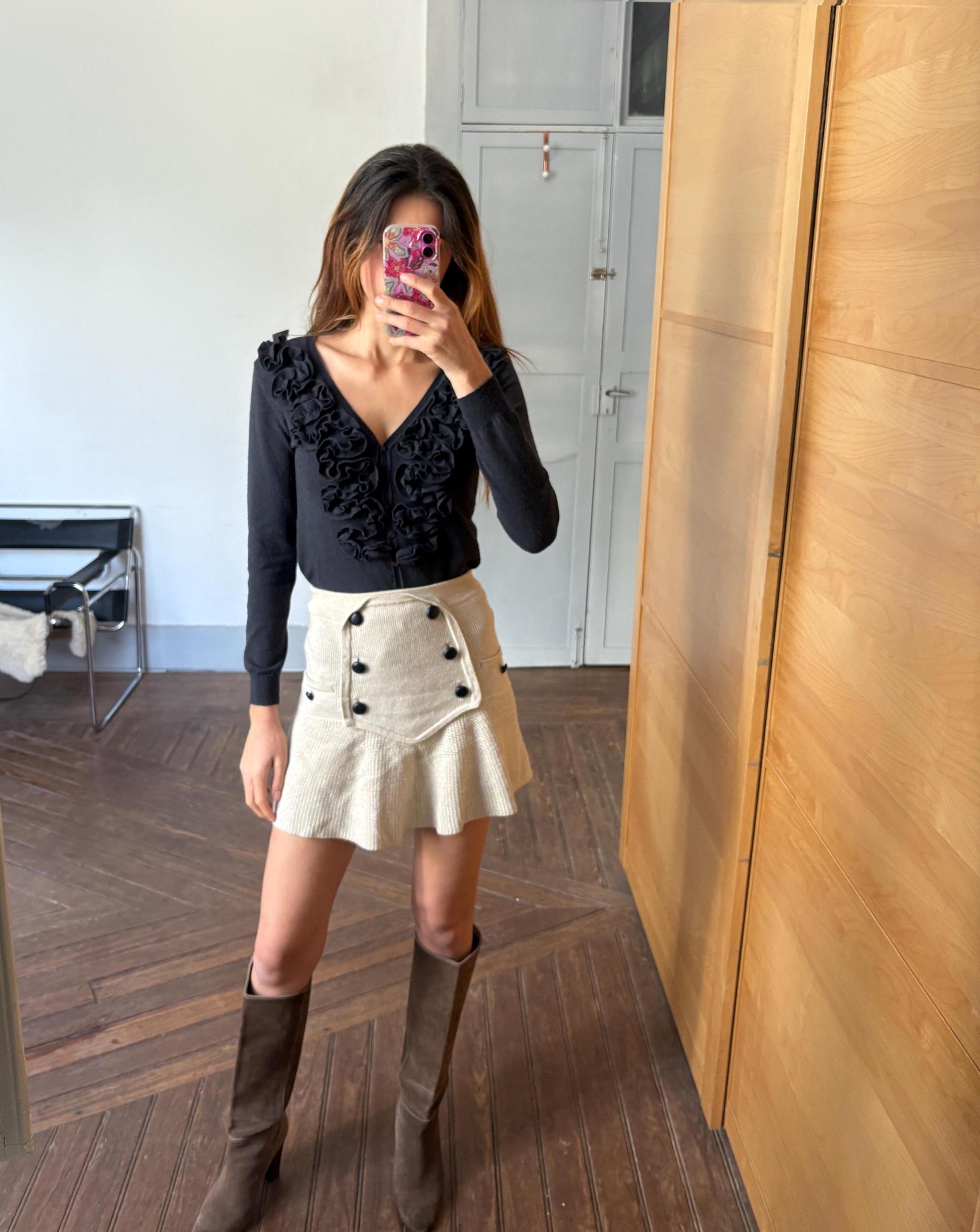 Merino wool cashmere cardigan with ruffle detail | Elegant vintage knit top | Size S | Soft warm luxury layering staple