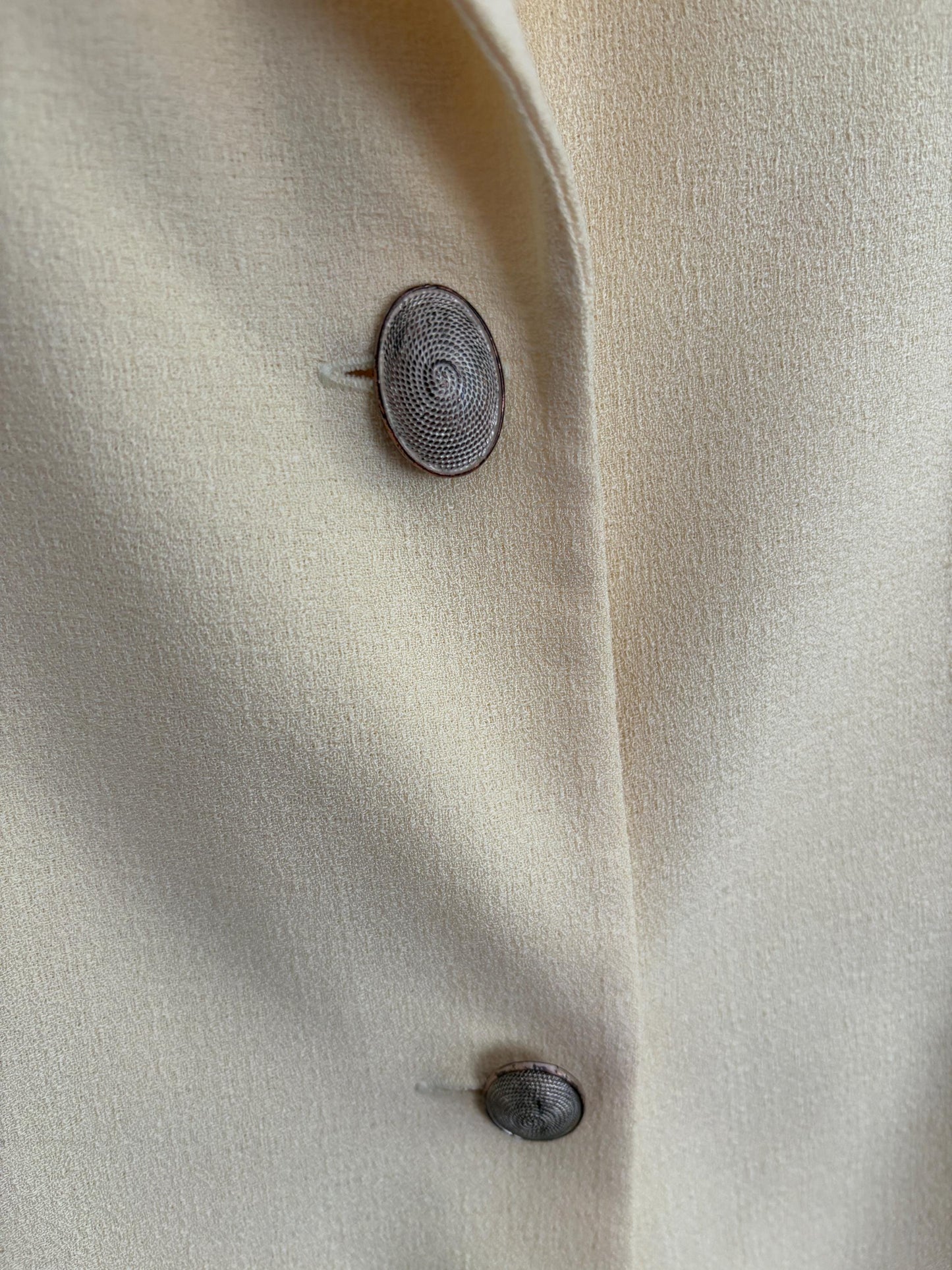 Vintage Light Pastel Yellow Blazer, Unique Button Detail, Longline Structured Jacket, 80s Power Suit Aesthetic, Size M-L