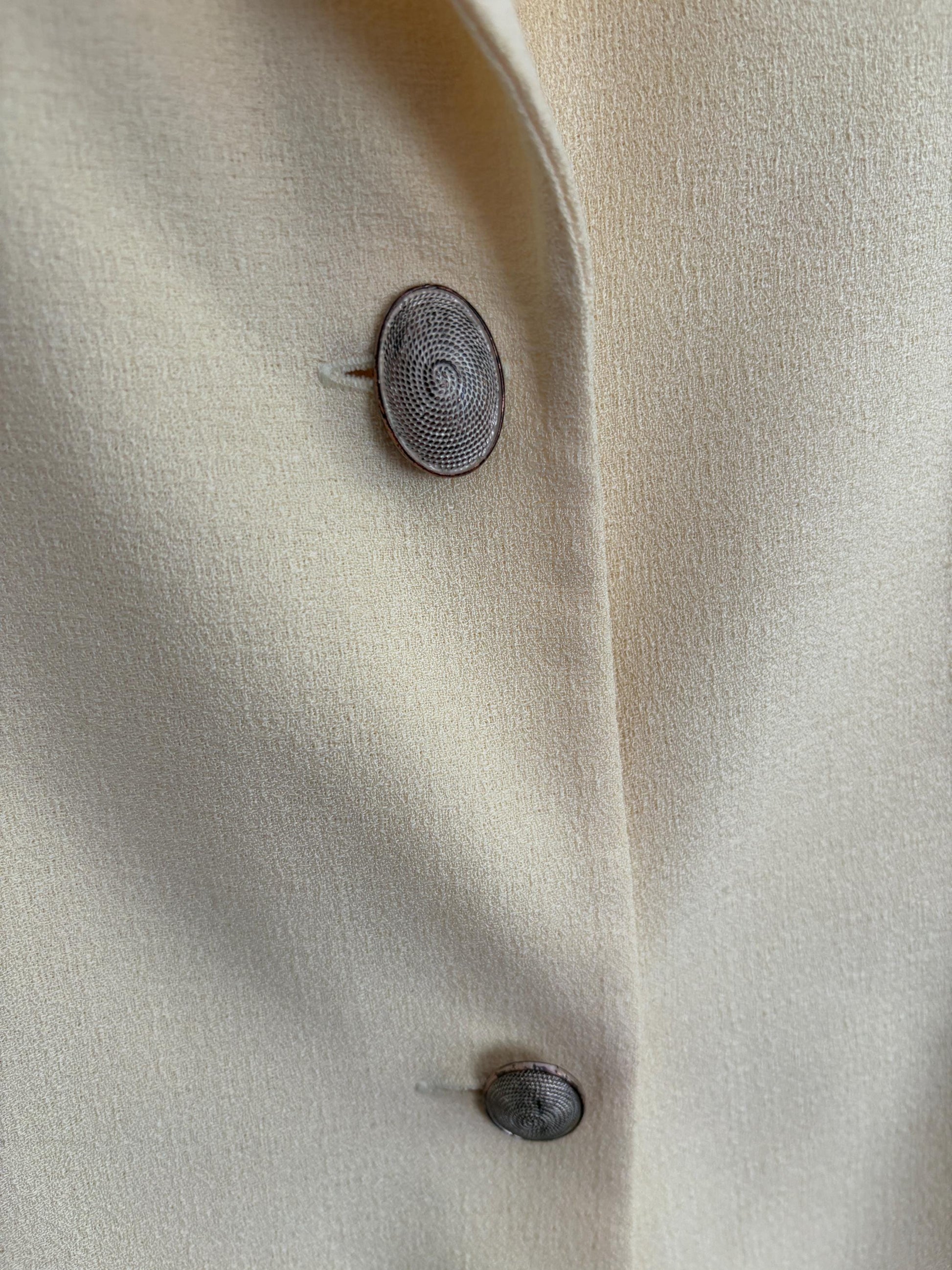 Vintage Light Pastel Yellow Blazer, Unique Button Detail, Longline Structured Jacket, 80s Power Suit Aesthetic, Size M-L