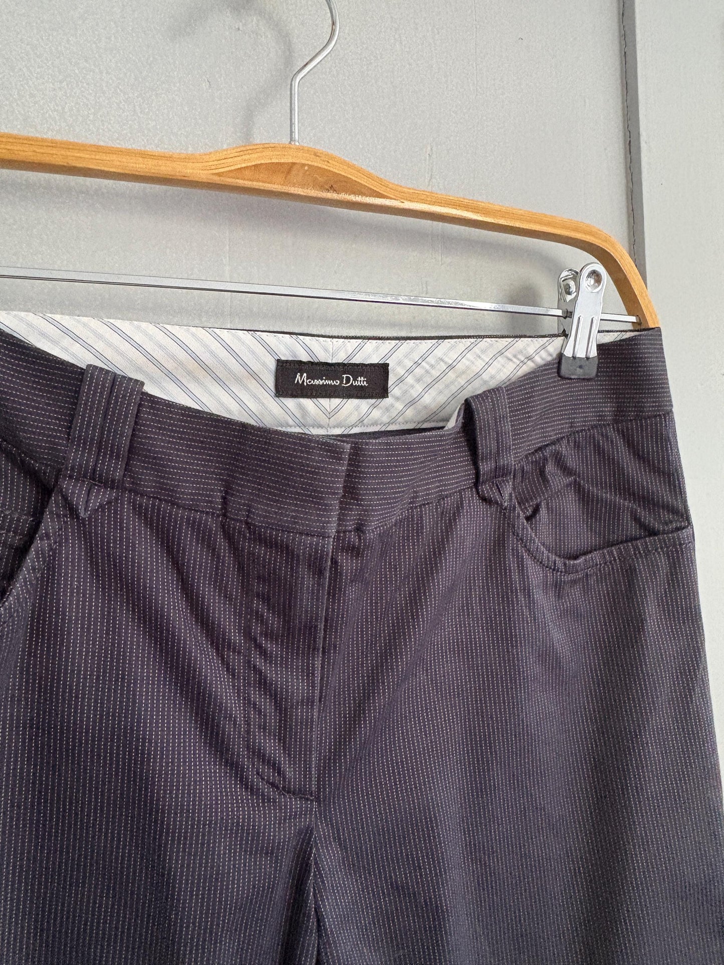 Vintage dark blue pinstripe Massimo Dutti Pants, Low waist flared professional work trousers,Luxury Preppy woman pants, Size S