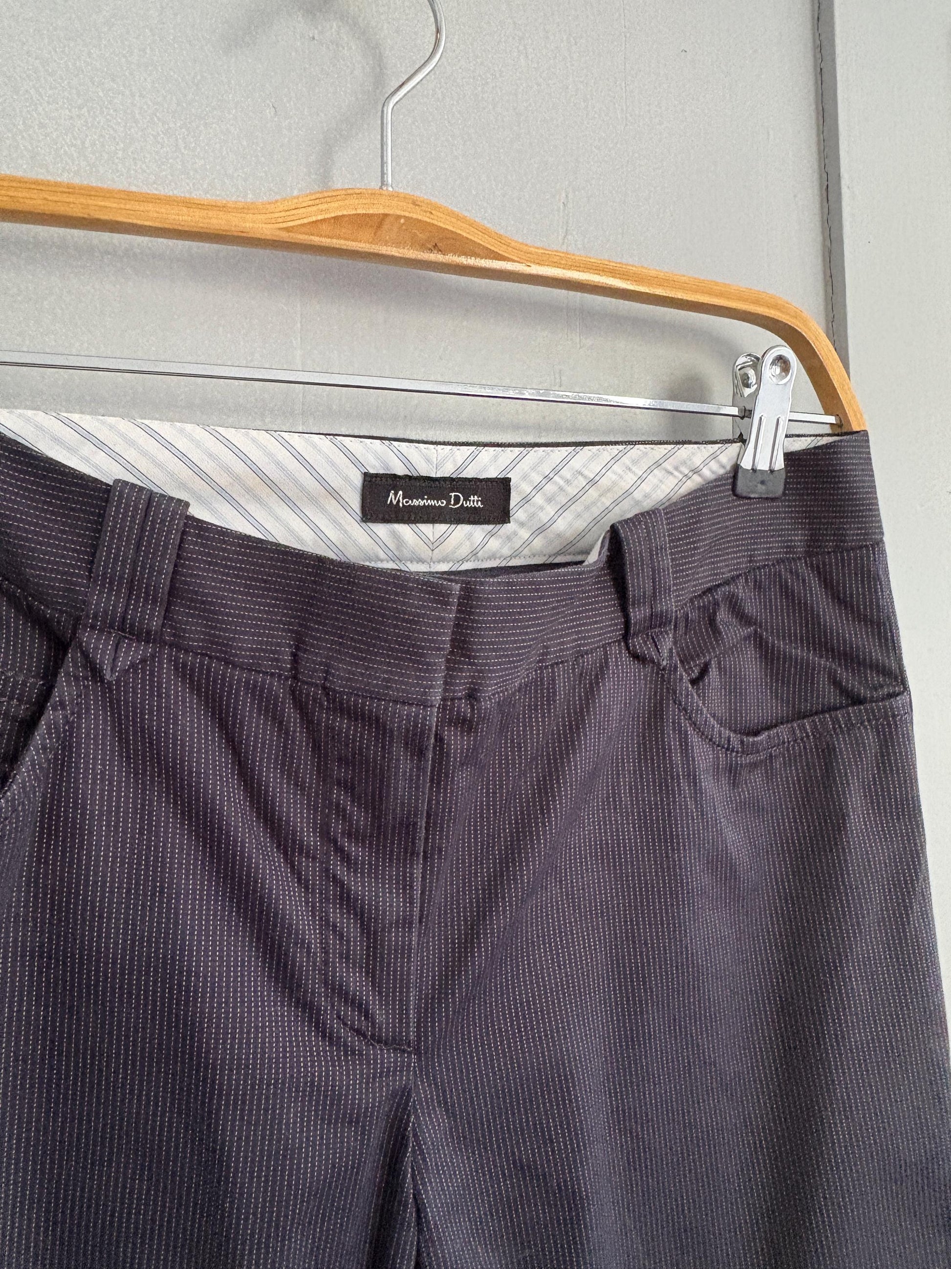 Vintage dark blue pinstripe Massimo Dutti Pants, Low waist flared professional work trousers,Luxury Preppy woman pants, Size S