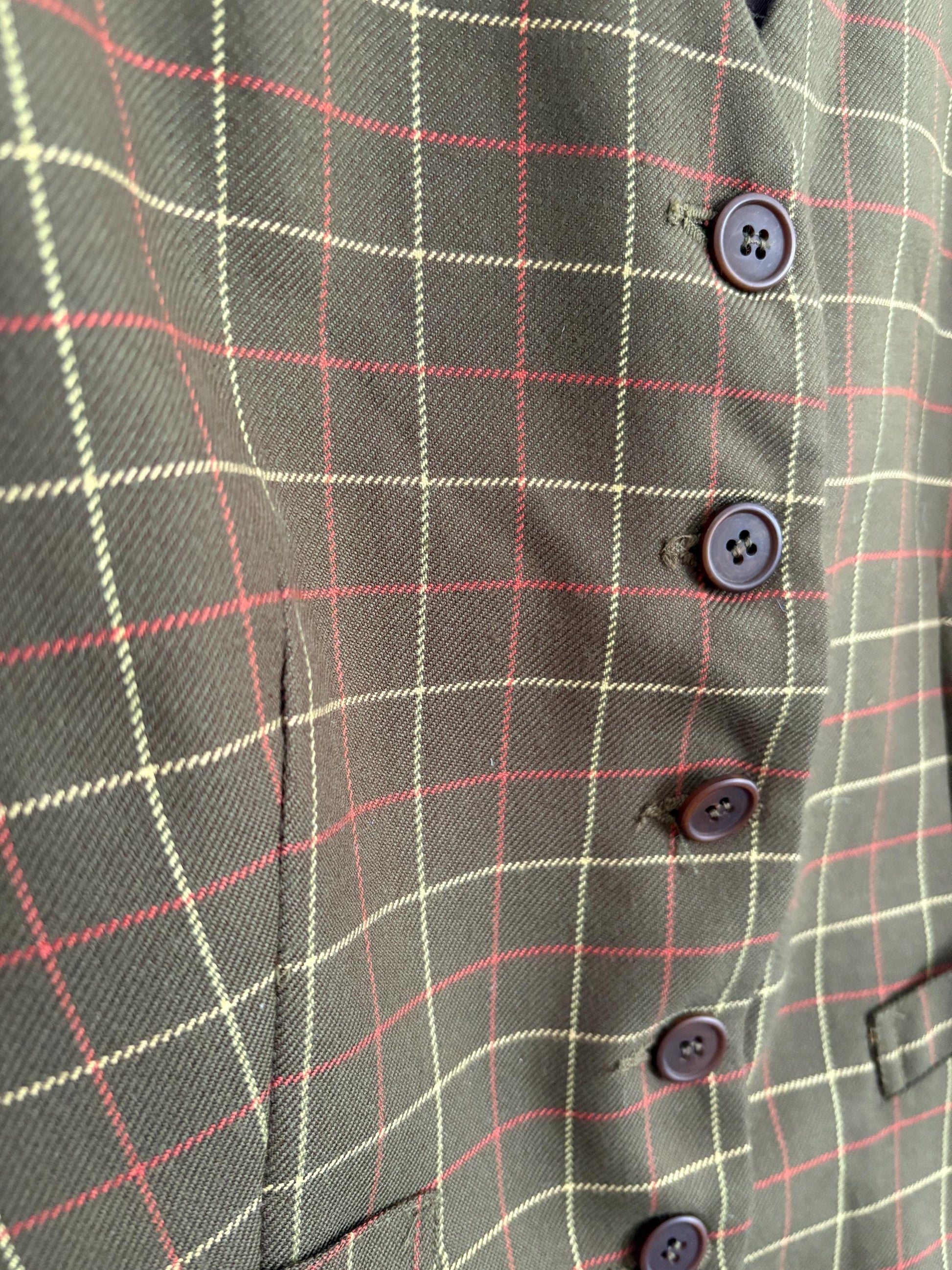 Green waistcoat with checkered print, dark academia & countryside chic vest, Sleeveless girl boss outfit, Size XS - S