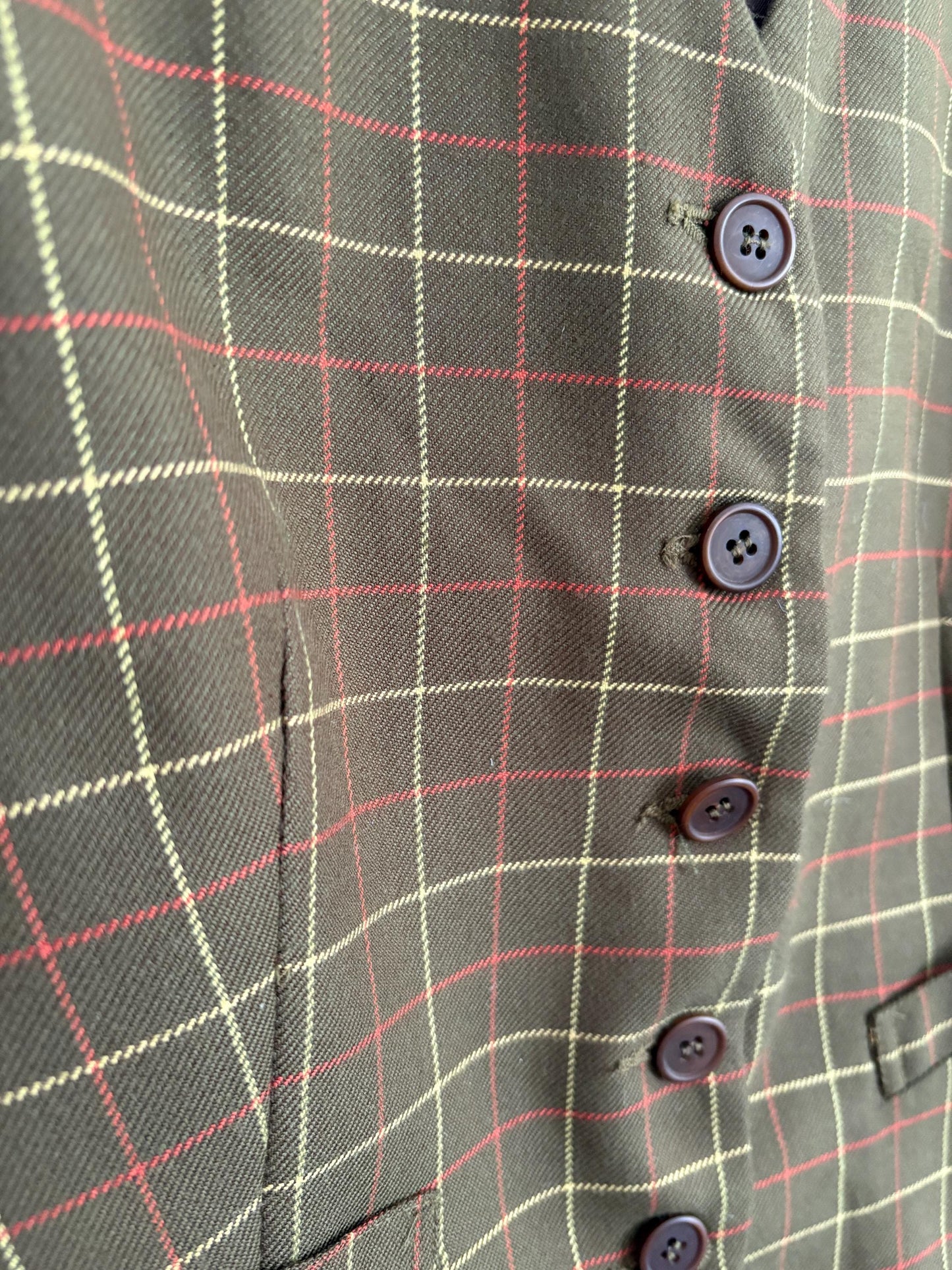 Green waistcoat with checkered print, dark academia & countryside chic vest, Sleeveless girl boss outfit, Size XS - S