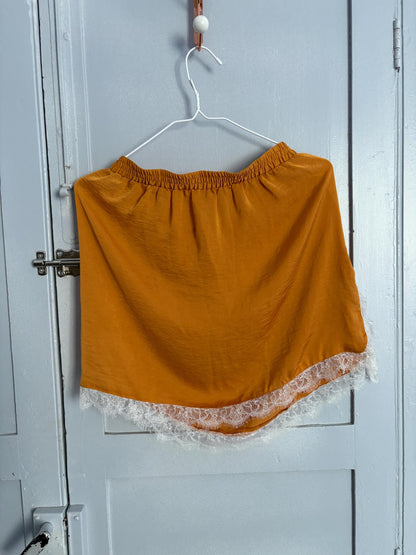 Vintage Orange Lace Trim Mini Skirt — fabric close-up