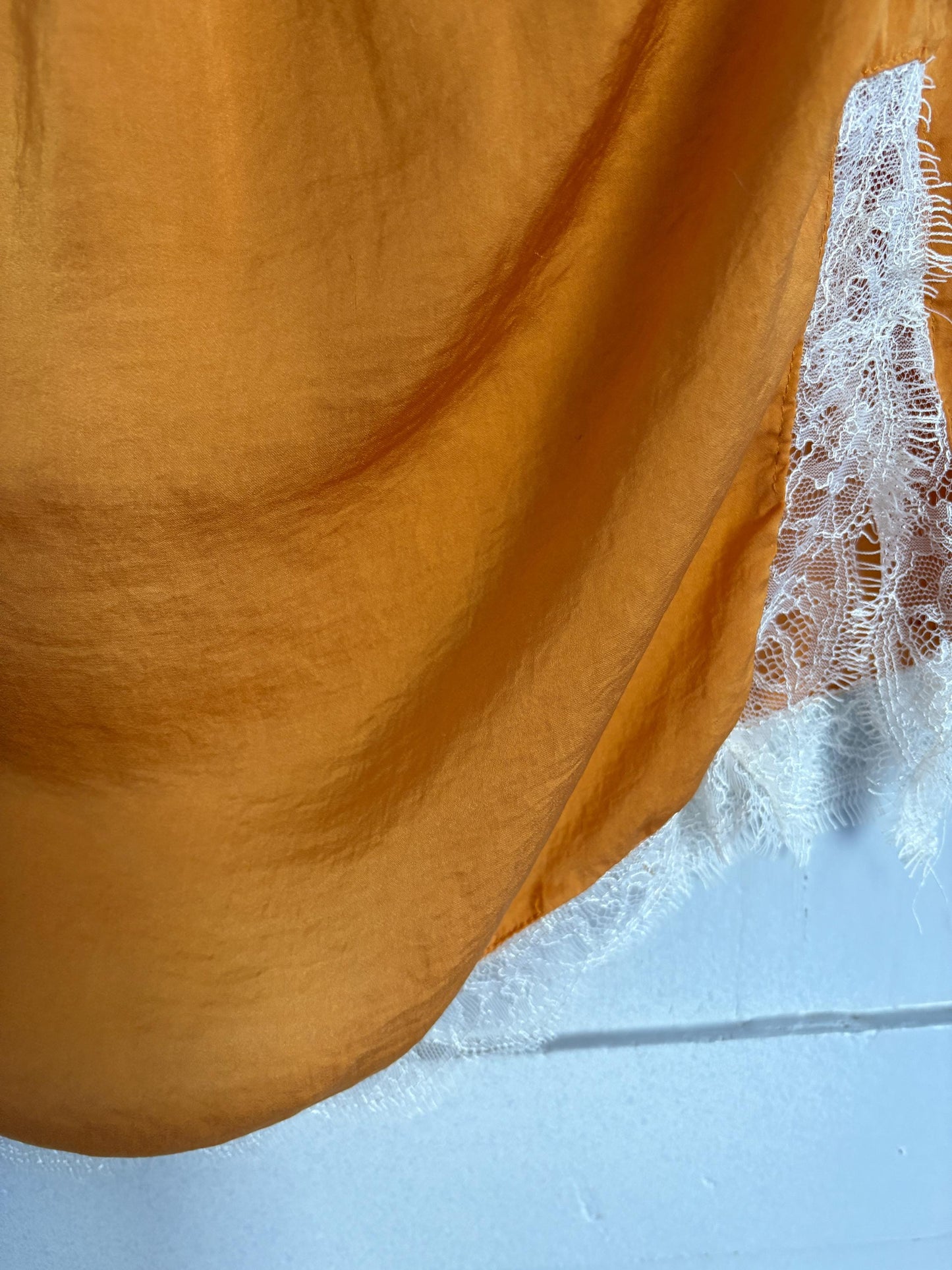 Vintage Orange Mini Skirt with Lace Trim – Y2K Boho Dream