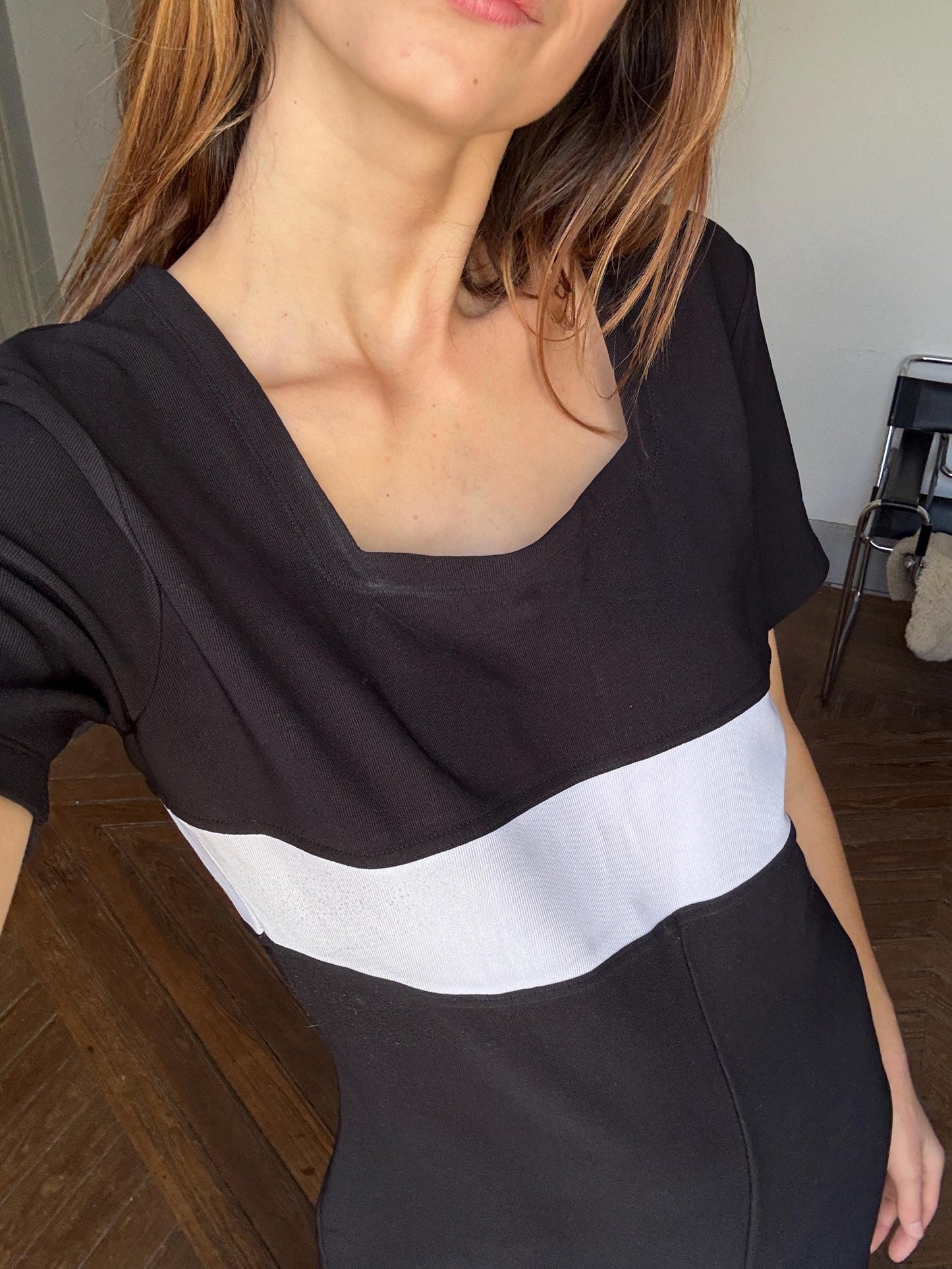 Vintage 80s black and white Jumpsuit by Apart Impressions, One of a kind Retro long pants jumpsuit, loose fit play outfit, Size 10