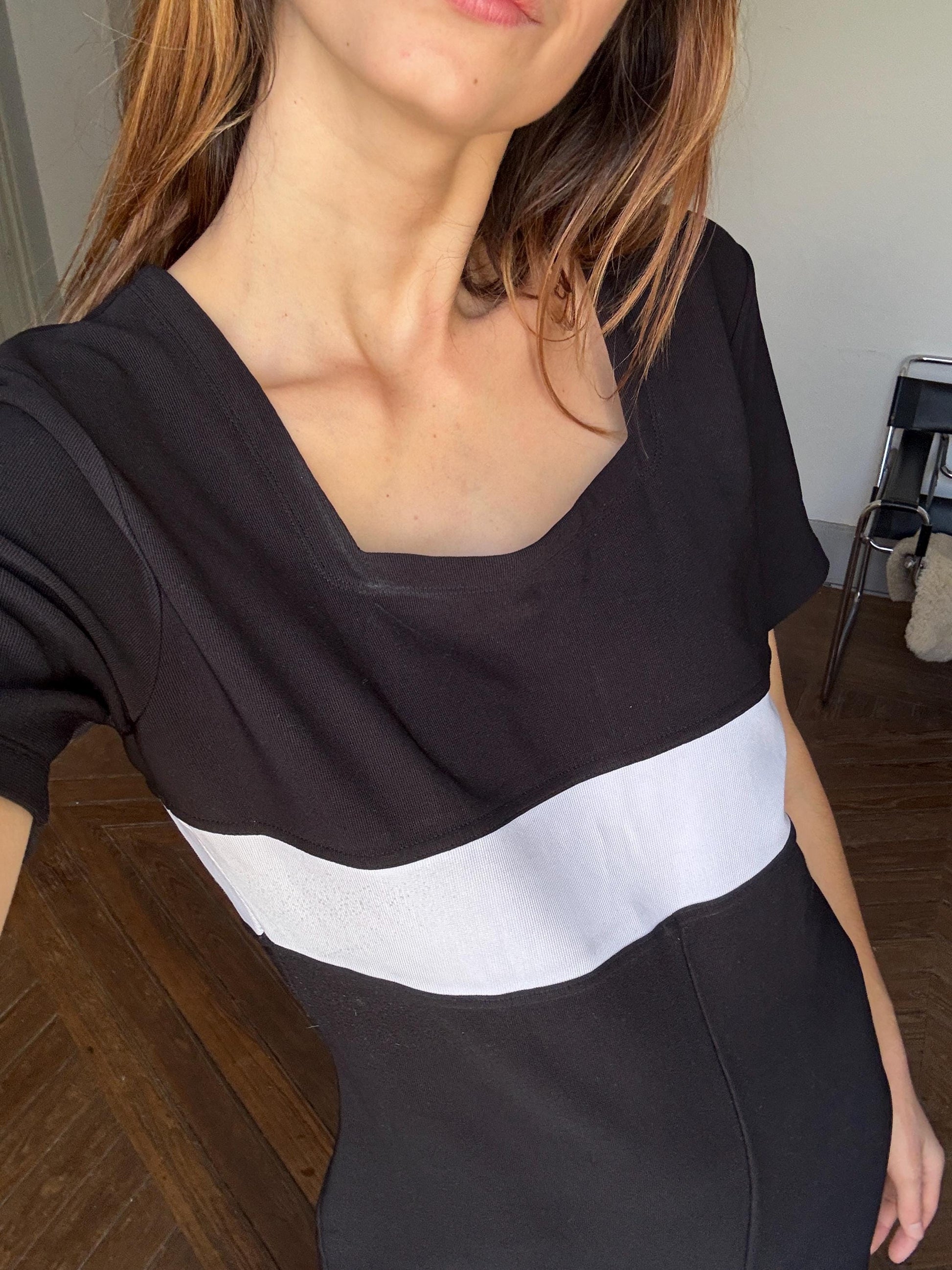 Vintage 80s black and white Jumpsuit by Apart Impressions, One of a kind Retro long pants jumpsuit, loose fit play outfit, Size 10