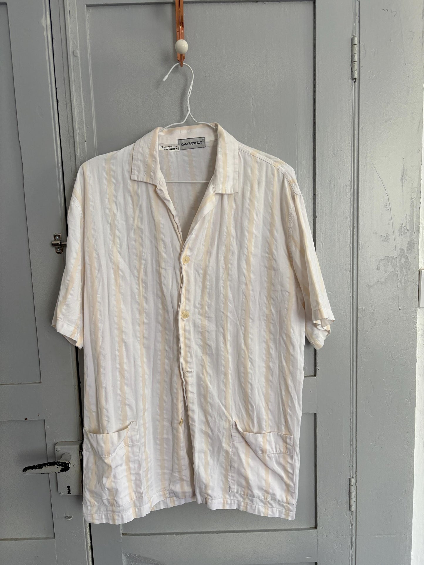 Vintage striped cotton button-down, unisex oversized summer shirt, breathable 100% cotton top, casual retro menswear, light classic