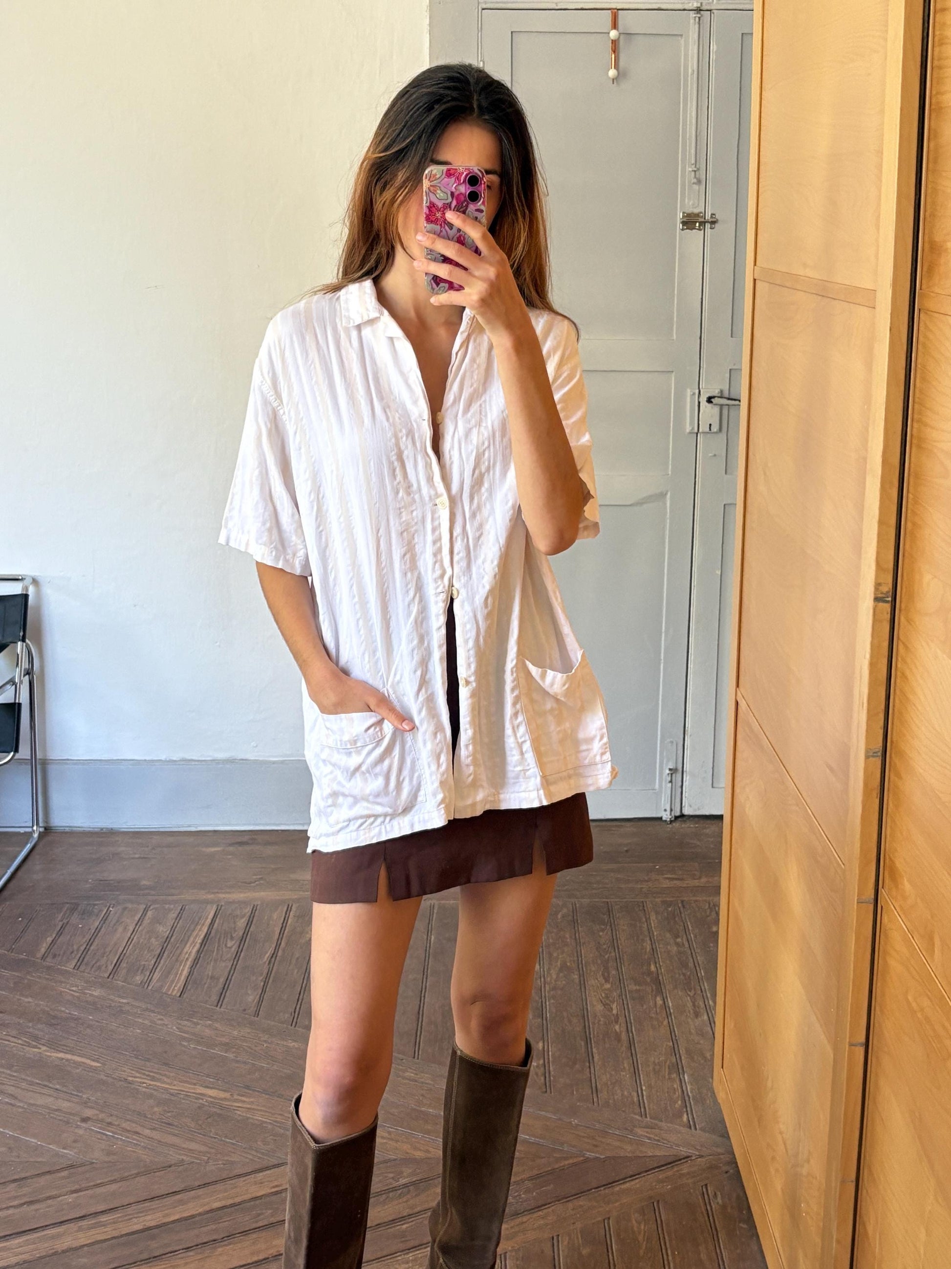 Vintage striped cotton button-down, unisex oversized summer shirt, breathable 100% cotton top, casual retro menswear, light classic