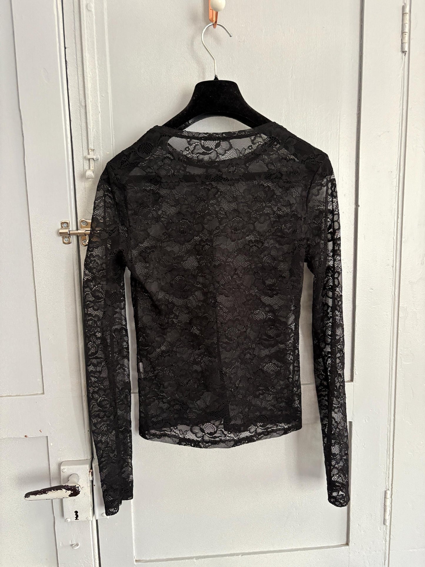 Vintage Black Sheer Lace Top Sexy Floral Mesh Blouse Gothic Y2K Clubwear Delicate Lingerie Night Out Statement