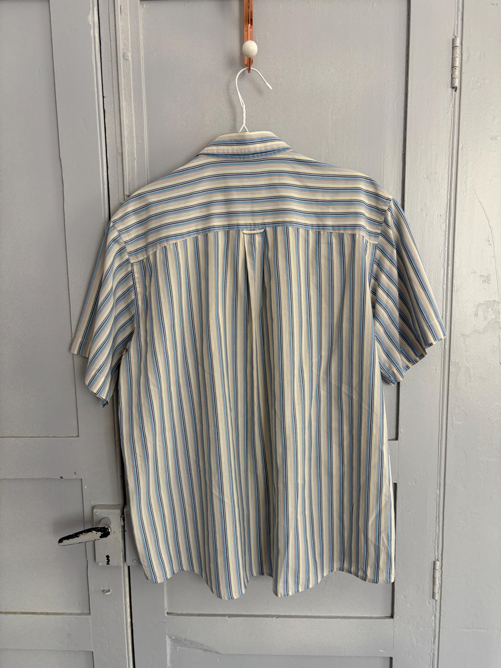 Vintage striped button-down, oversized unisex summer shirt, Forestal Sportswear, breathable cotton, retro classic menswear, shirt dress