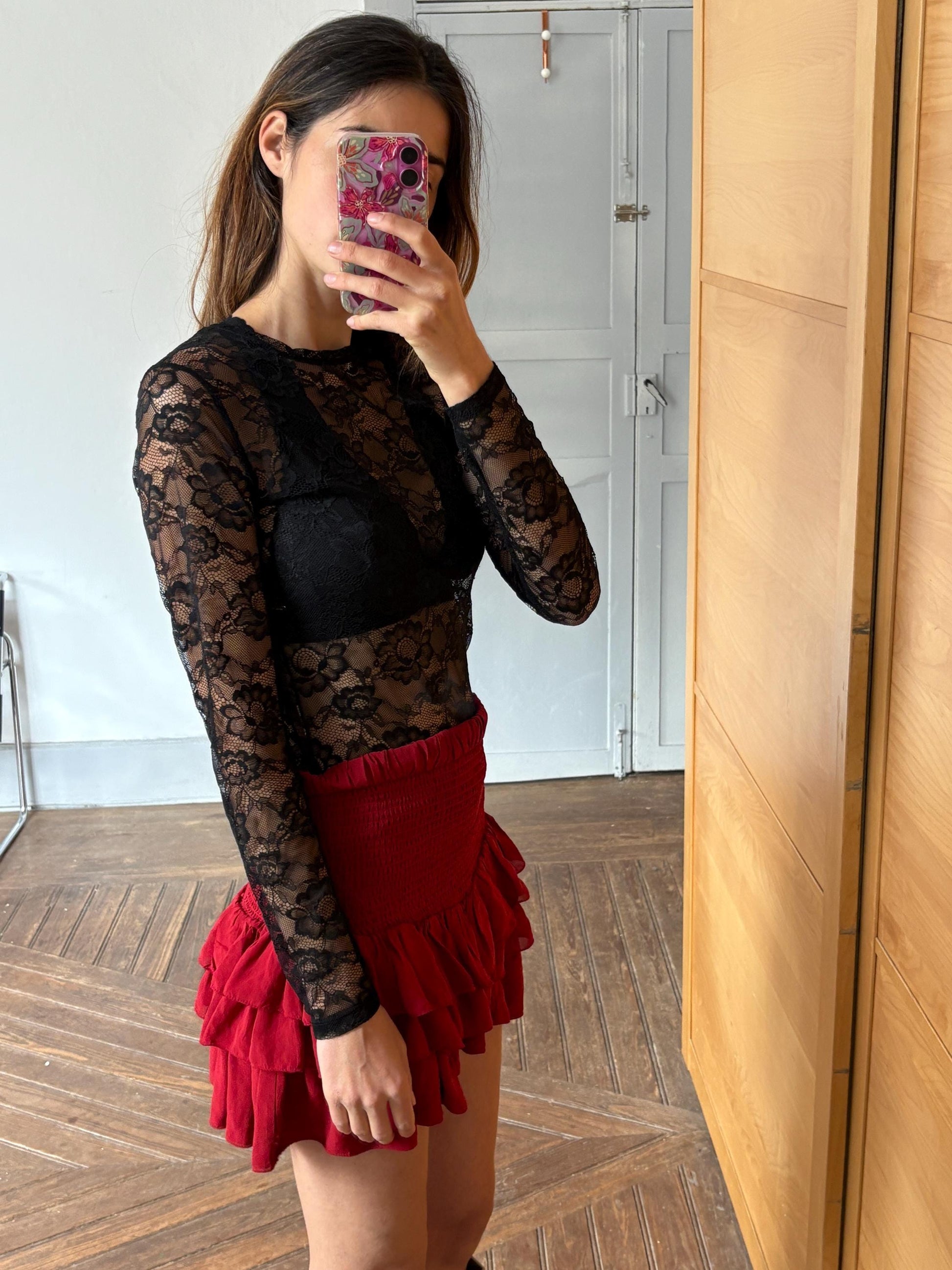 Vintage black sheer lace top, sexy see-through floral mesh blouse, gothic y2k clubwear, delicate lingerie aesthetic, statement night-out