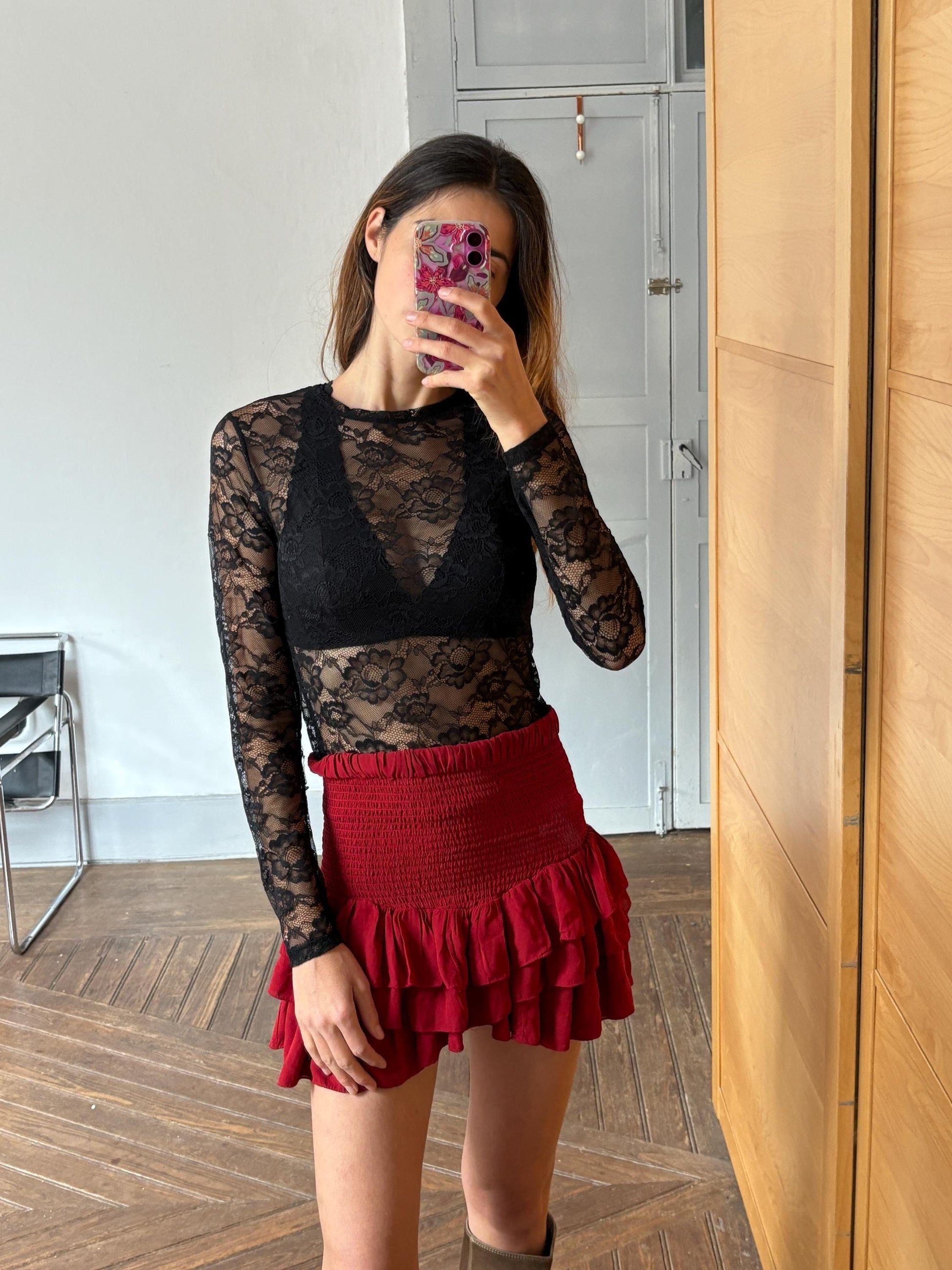 Vintage Black Sheer Lace Top Sexy Floral Mesh Blouse Gothic Y2K Clubwear Delicate Lingerie Night Out Statement